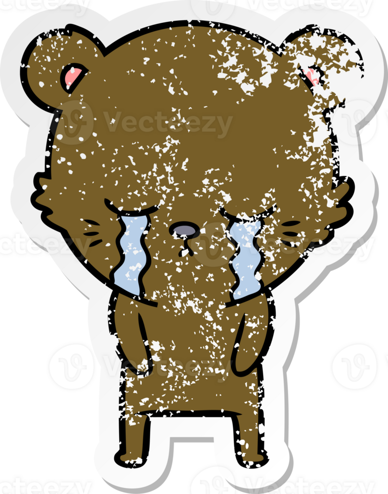 distressed sticker of a crying cartoon bear png