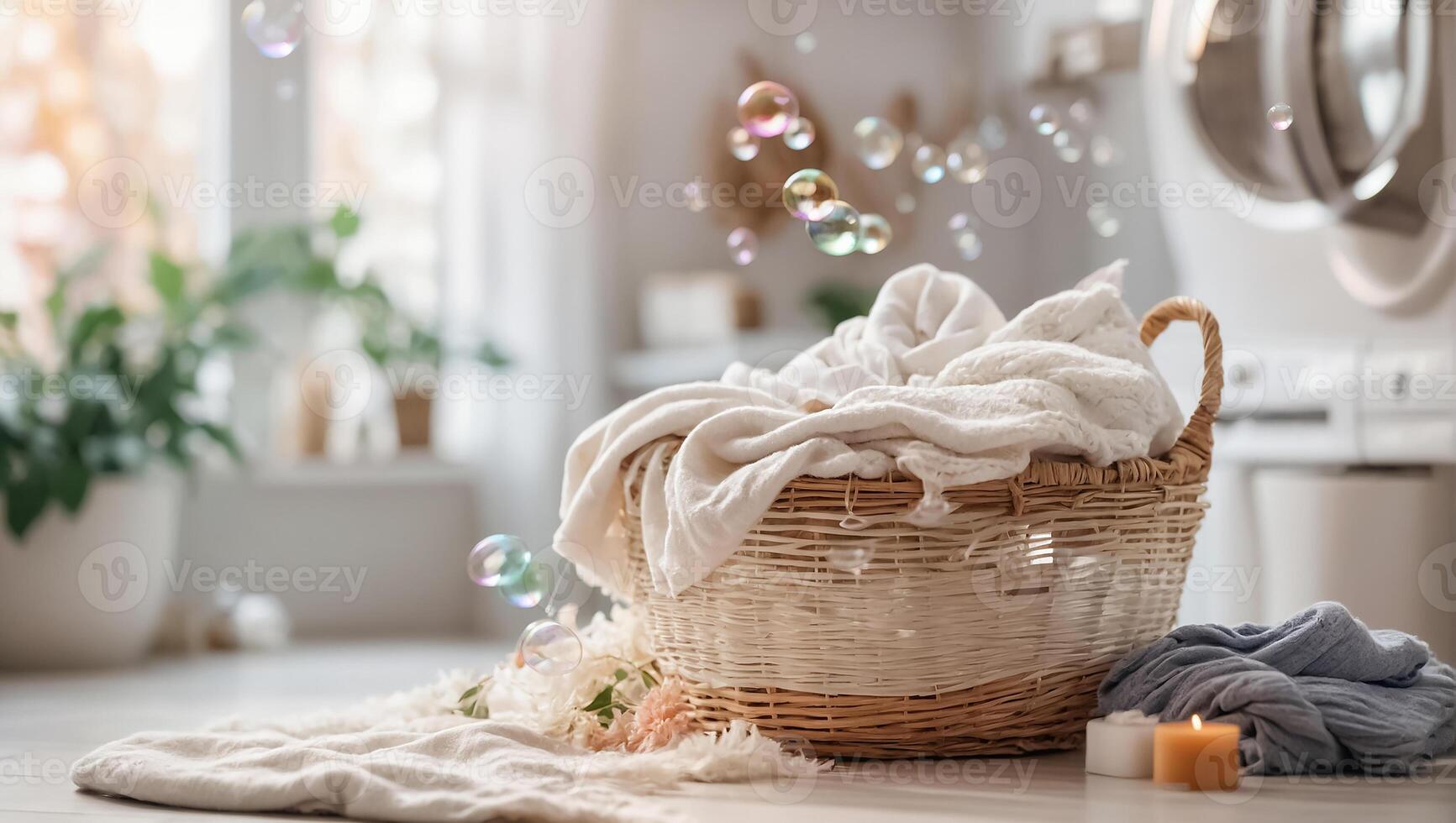 AI generated Basket with laundry for washing photo