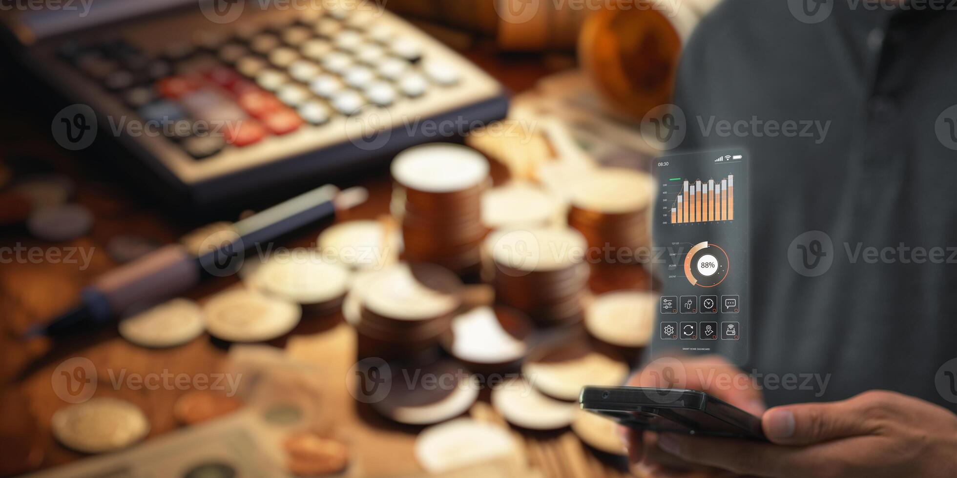 Holograms, Dashboards, Graphs, working of various technology devices. photo