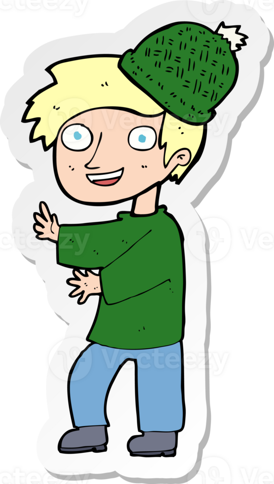 sticker of a cartoon man wearing winter hat png