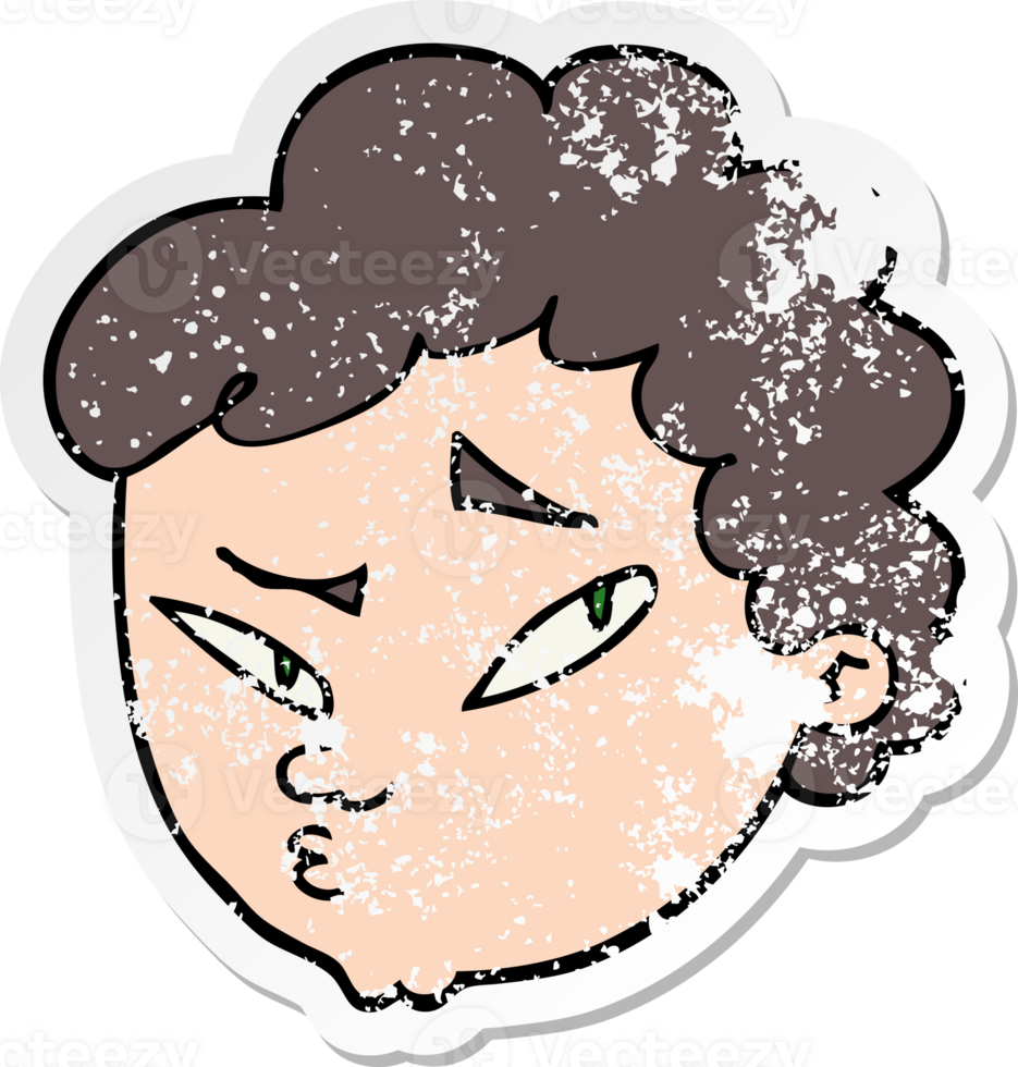 distressed sticker of a cartoon suspicious man png
