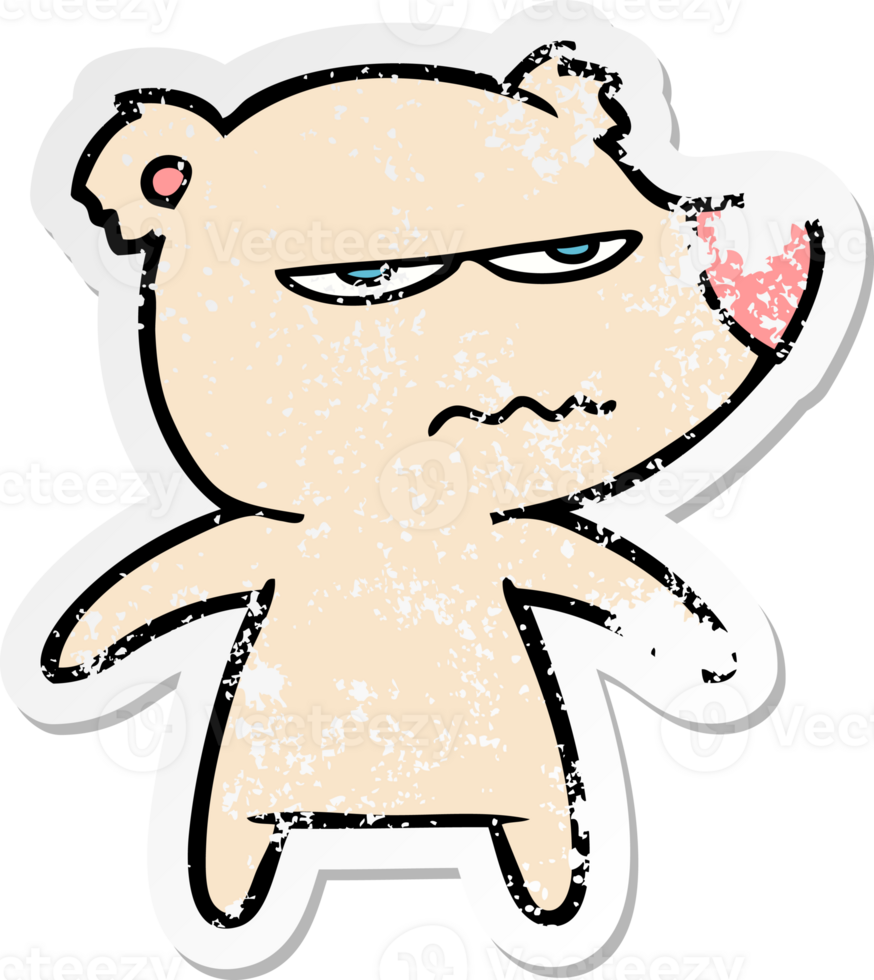 distressed sticker of a angry bear cartoon png