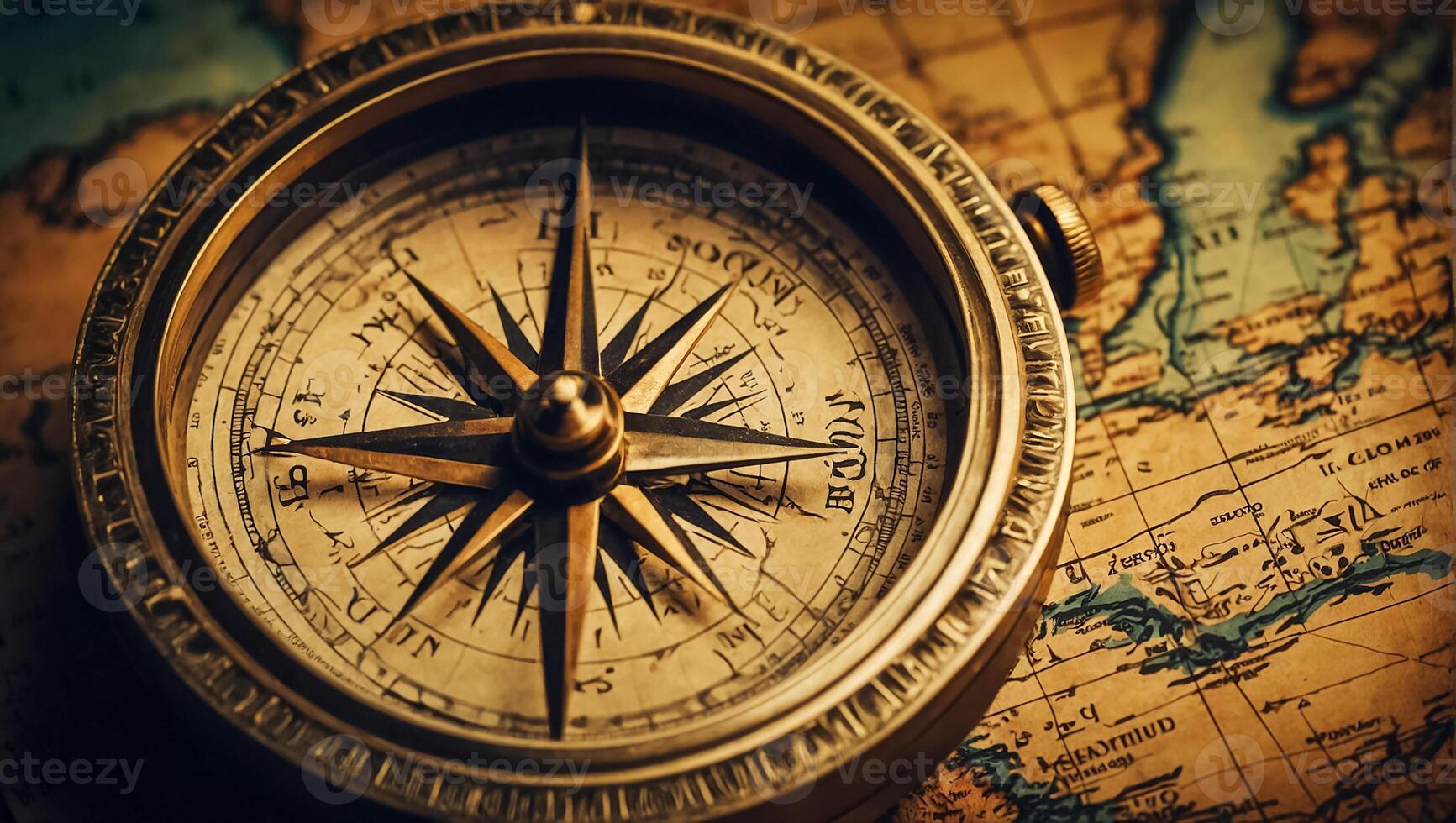 AI generated Antique vintage compass, world map photo