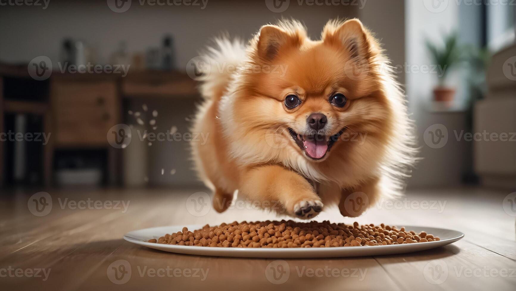 AI generated cute dog with dry food photo