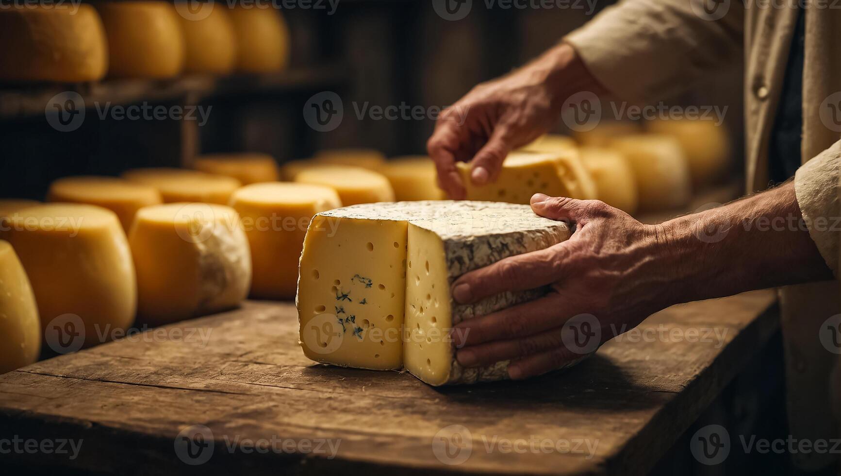 AI generated Man's hands with cheese photo