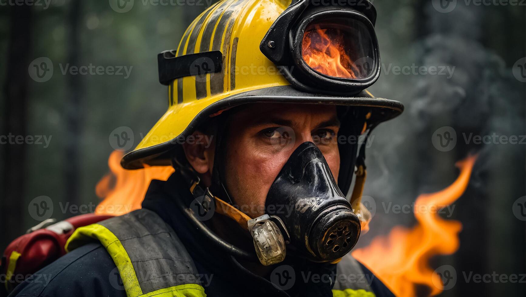 AI generated Portrait of a serious male firefighter photo