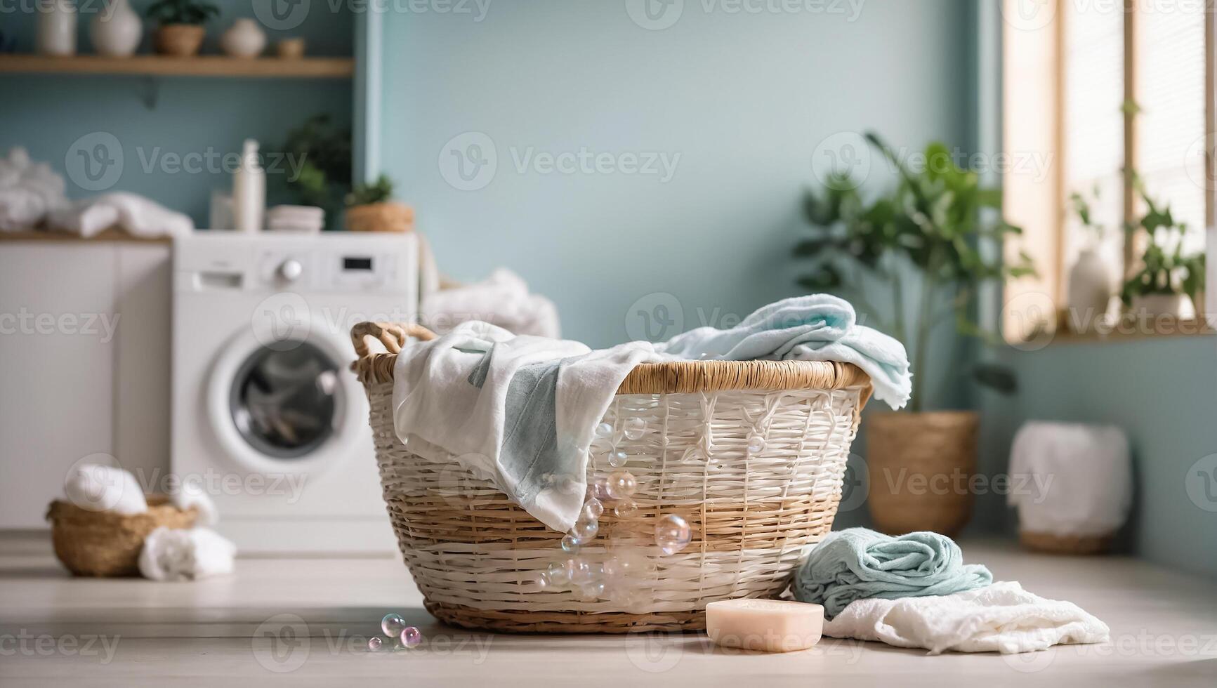 AI generated Basket with laundry for washing photo