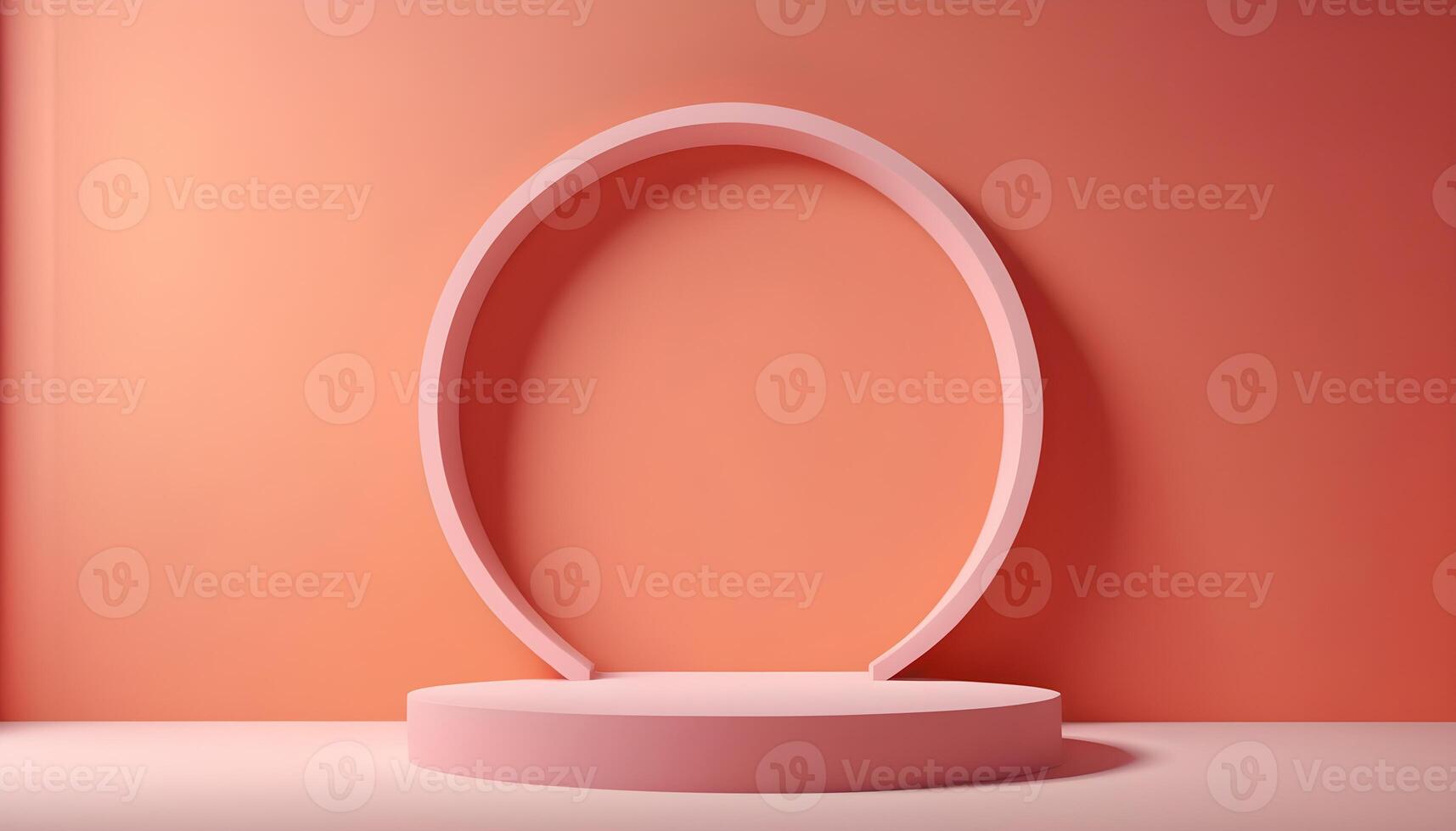 ai generado 3d hacer de un rosado oval en un blanco pedestal foto