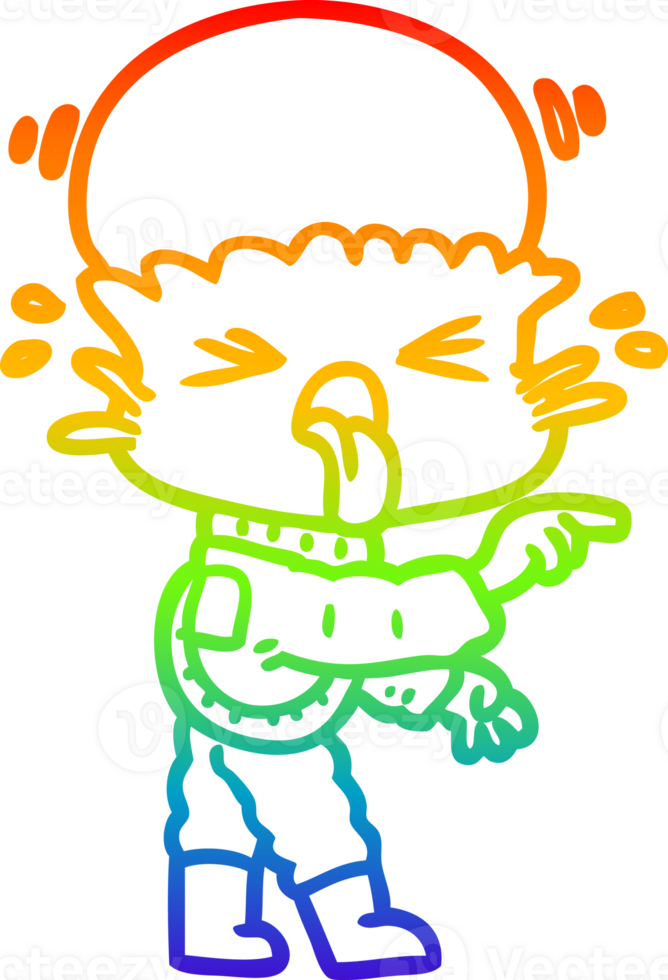 rainbow gradient line drawing of a weird cartoon alien pointing png