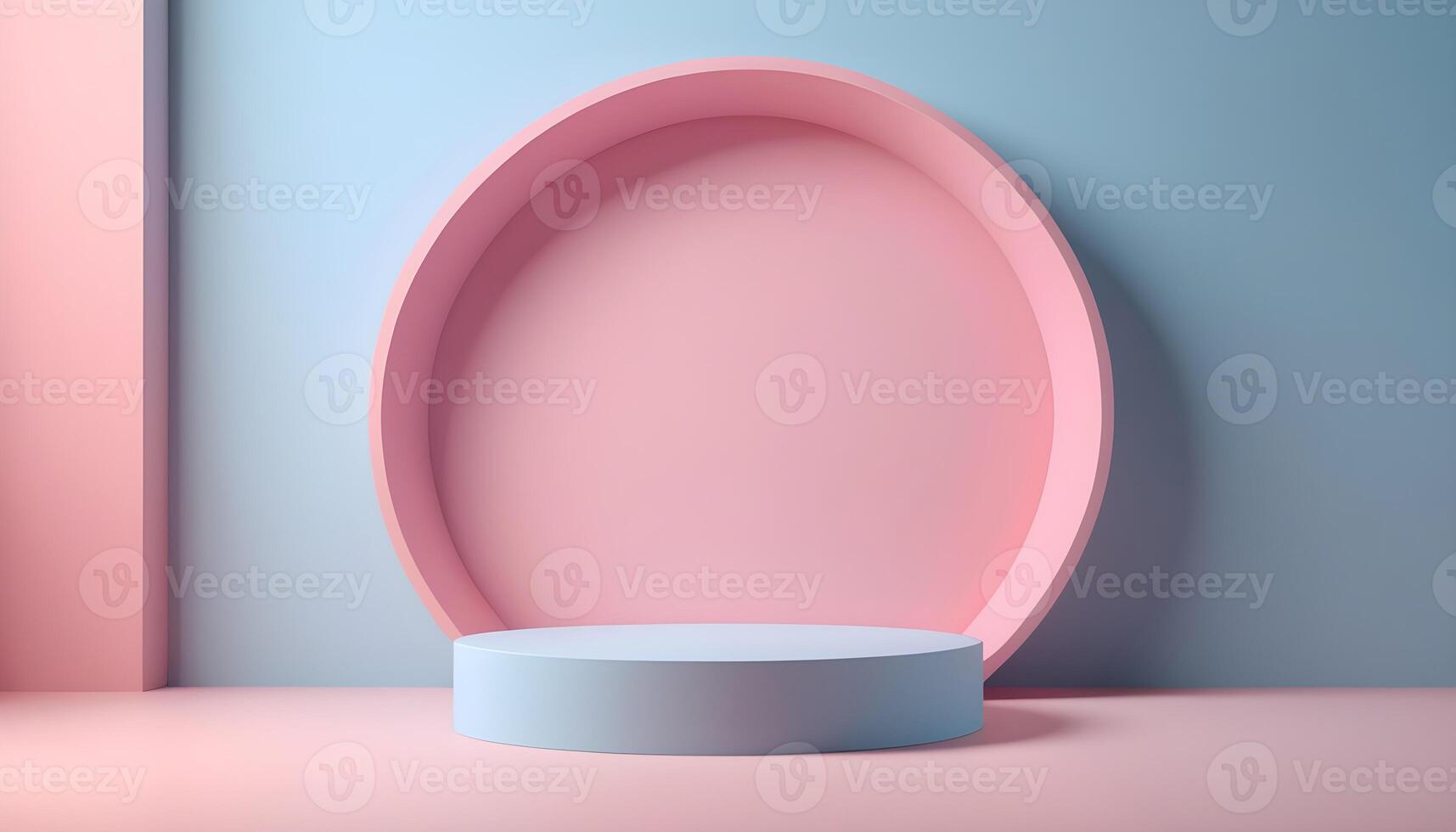 AI generated 3d render of a pink and blue oval on a blue wall photo
