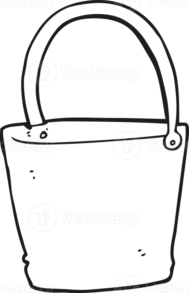 hand drawn black and white cartoon bucket png