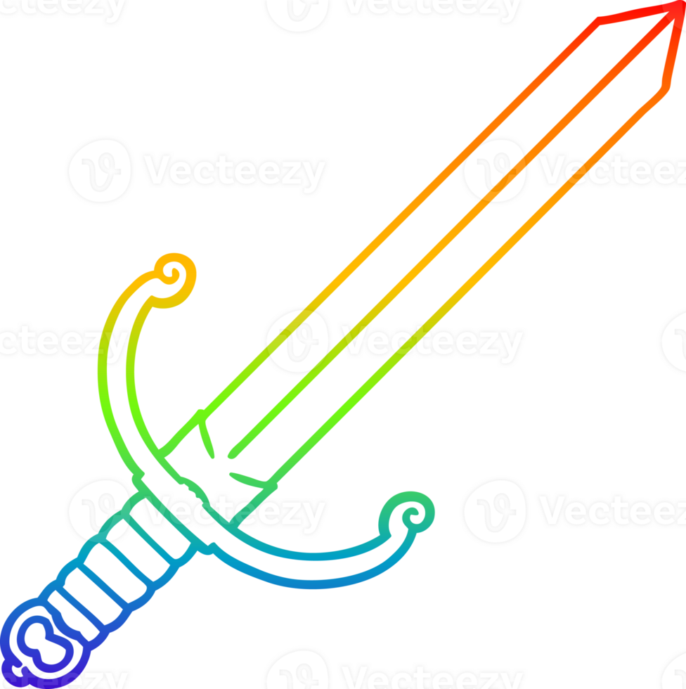 rainbow gradient line drawing of a cartoon sword png