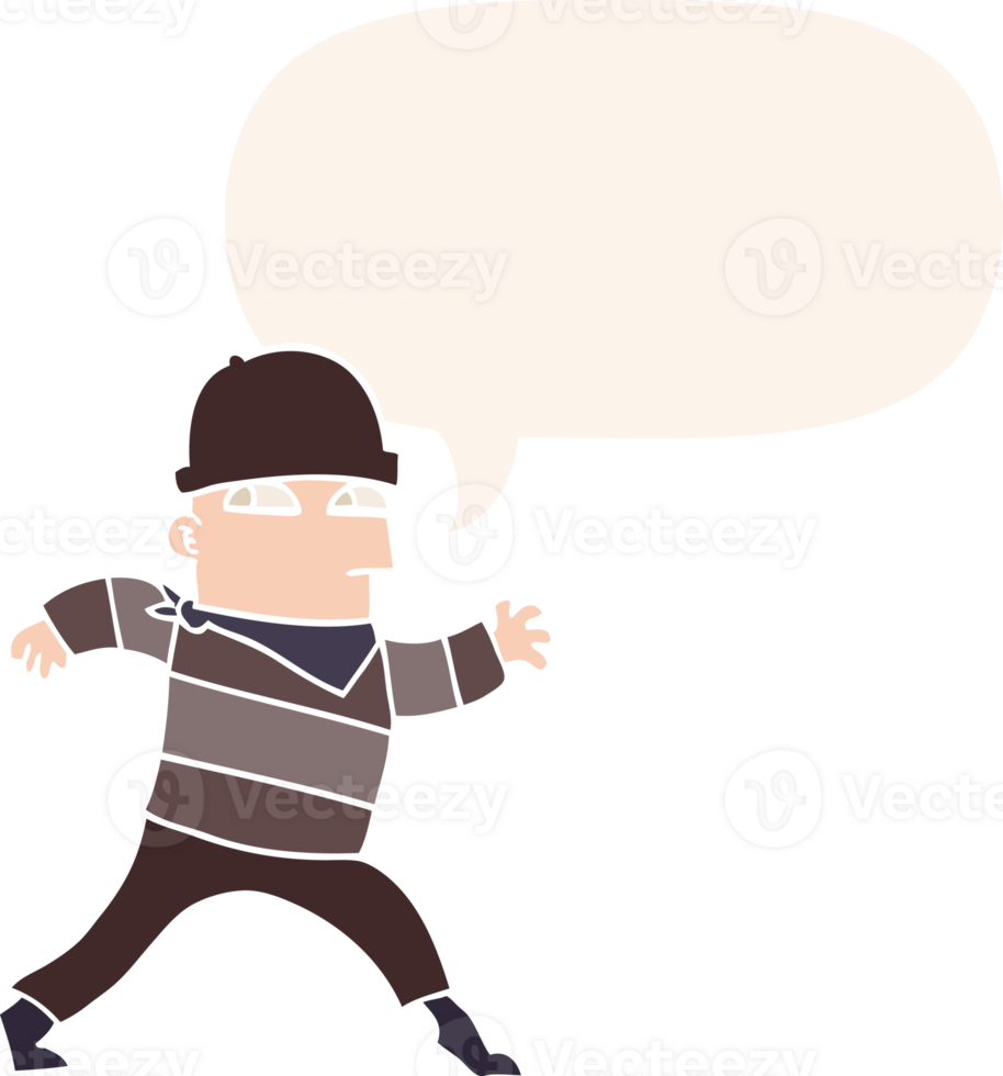 cartoon thief with speech bubble in retro style png