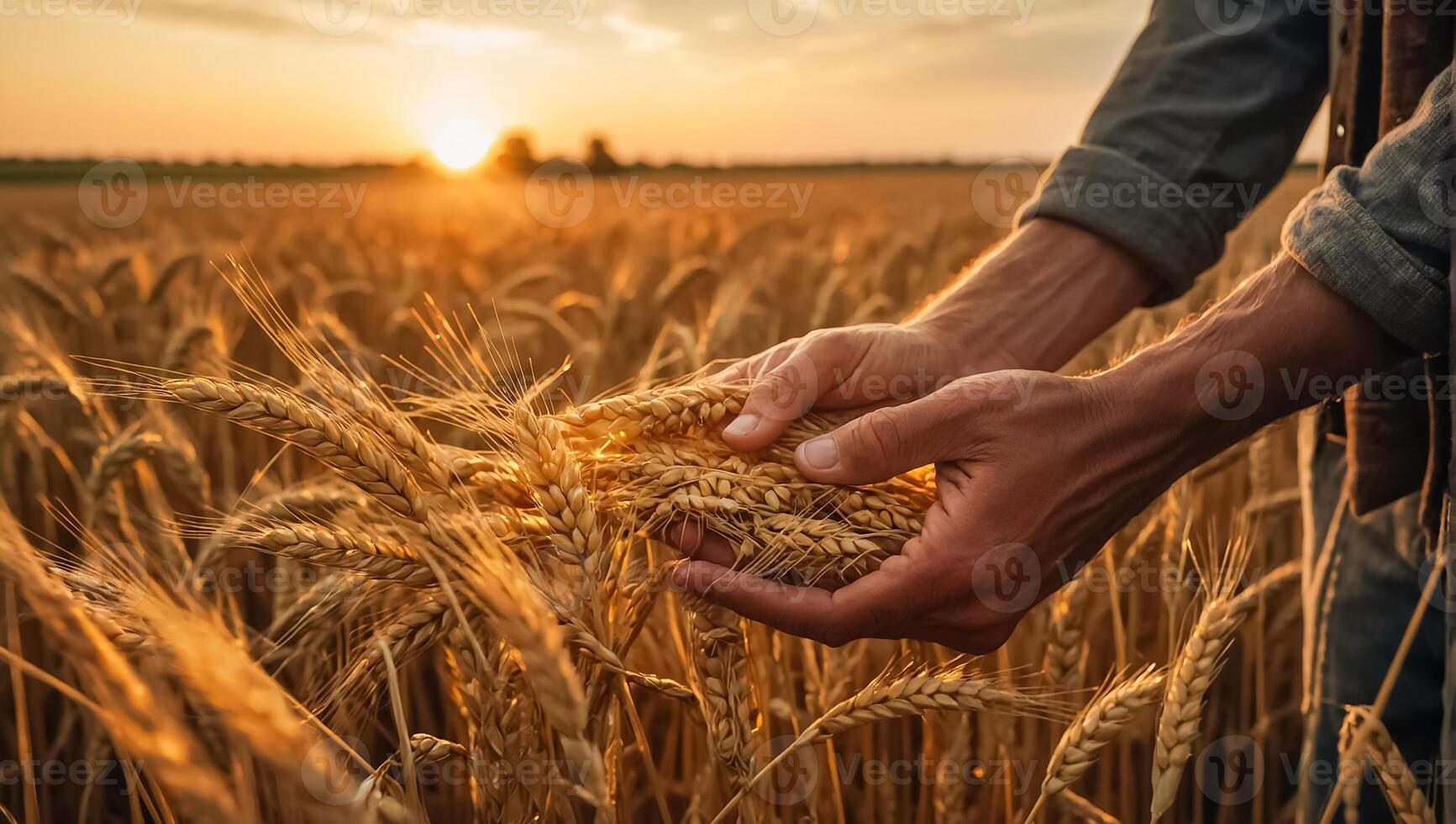 AI generated hand with grain, field photo