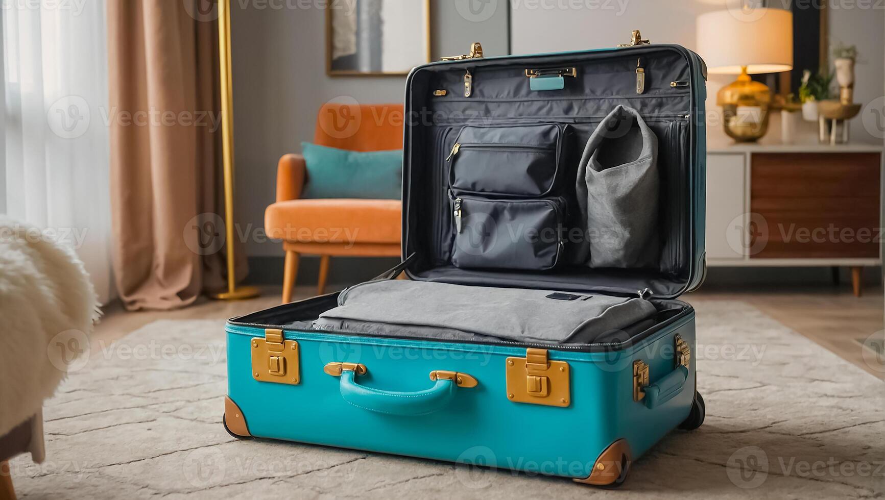 AI generated Beautiful suitcase in the apartment photo