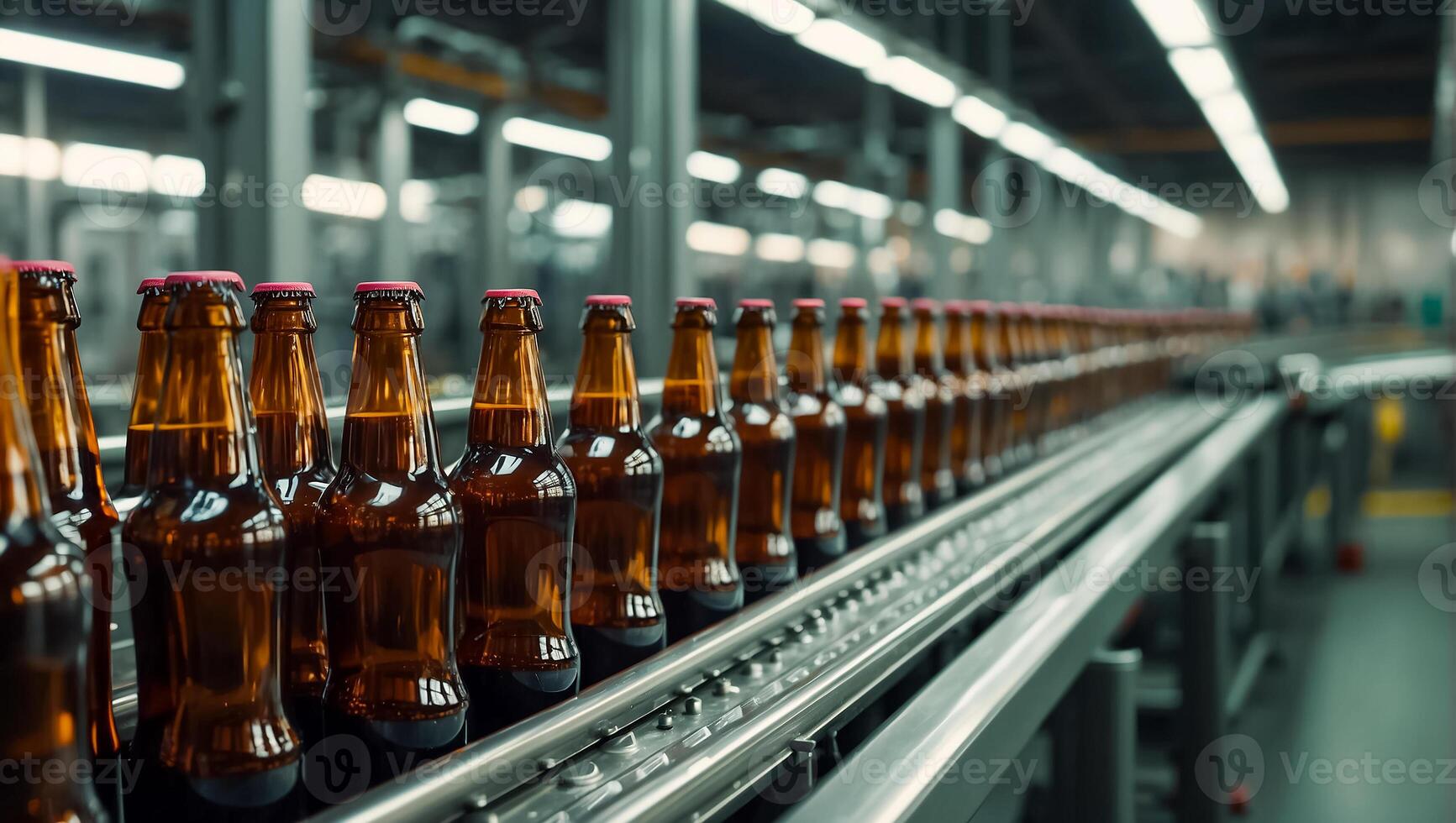 AI generated iron cans with drinks on a conveyor belt photo