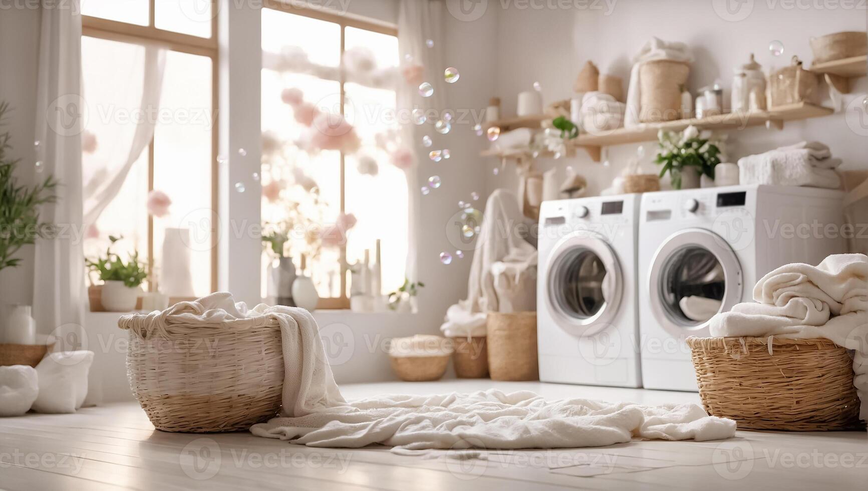 AI generated Basket with laundry for washing photo