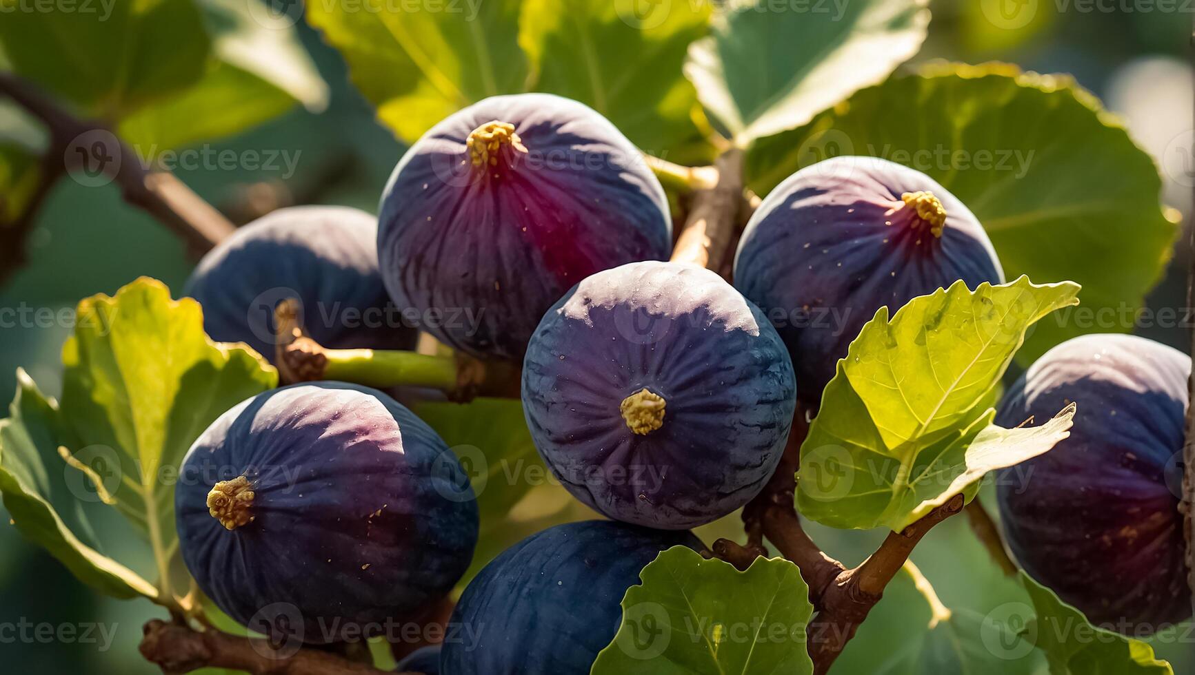 AI generated Fresh ripe figs on a branch close-up photo