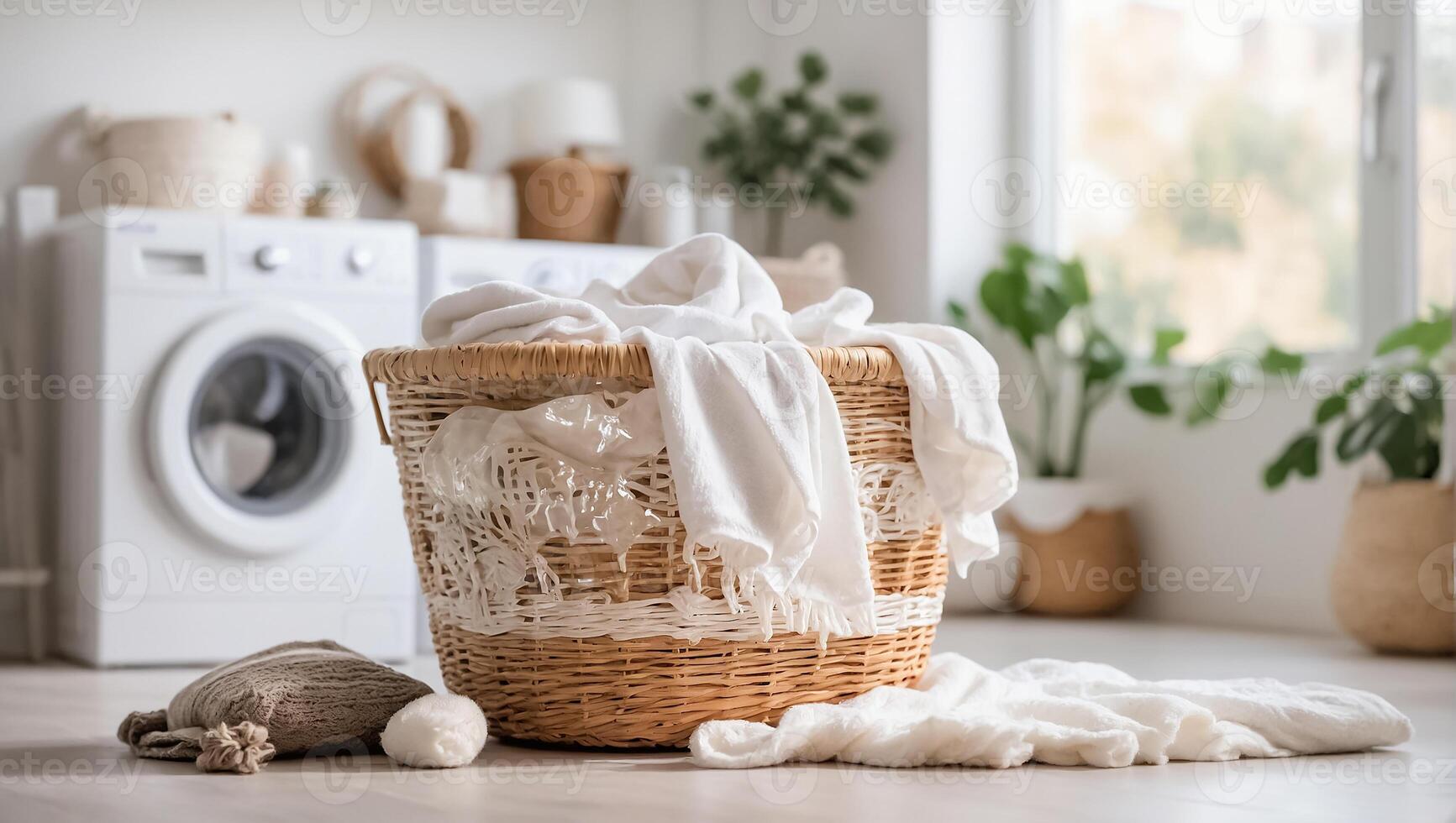 AI generated Basket with laundry for washing photo