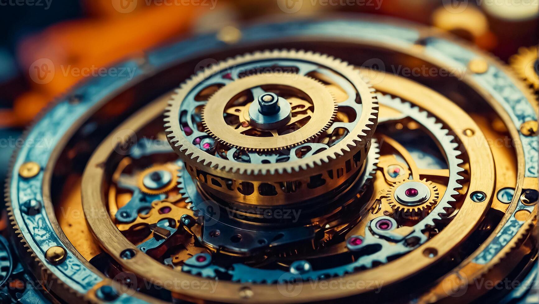 AI generated clock mechanism close up photo