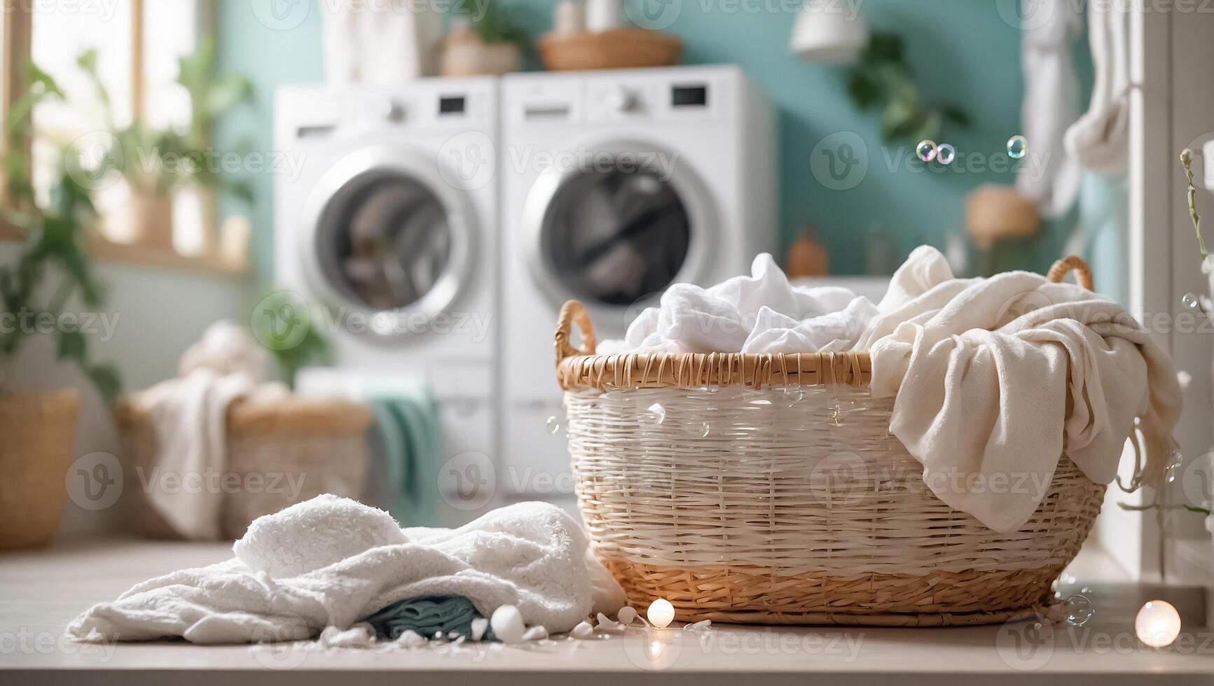 AI generated Basket with laundry for washing photo