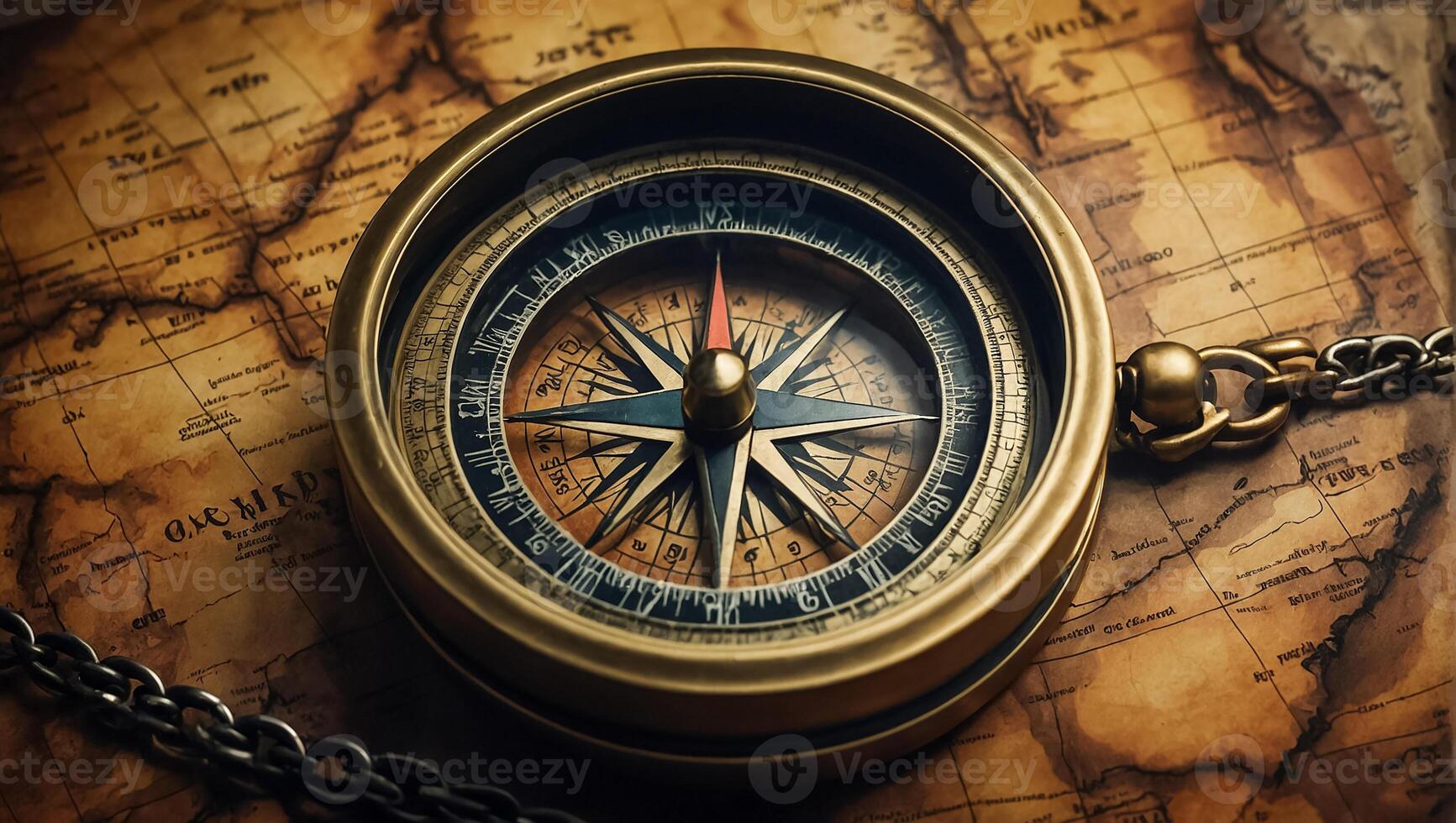 AI generated Antique vintage compass, world map photo