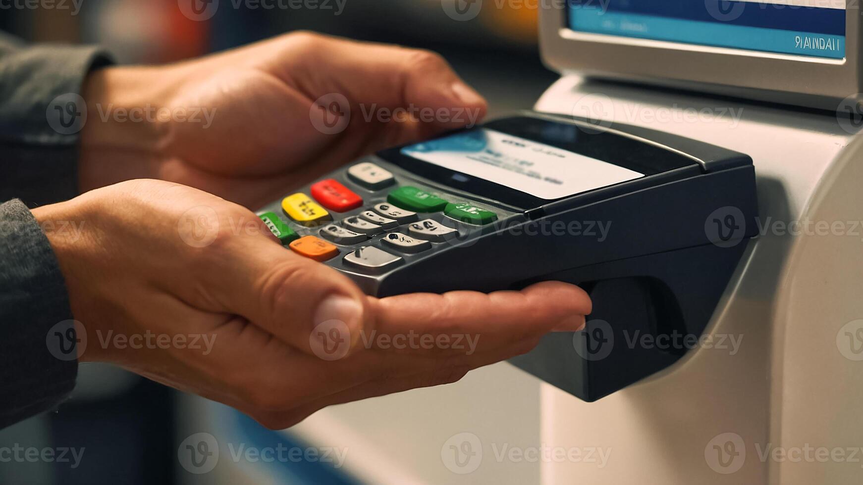 AI generated hand payment terminal photo