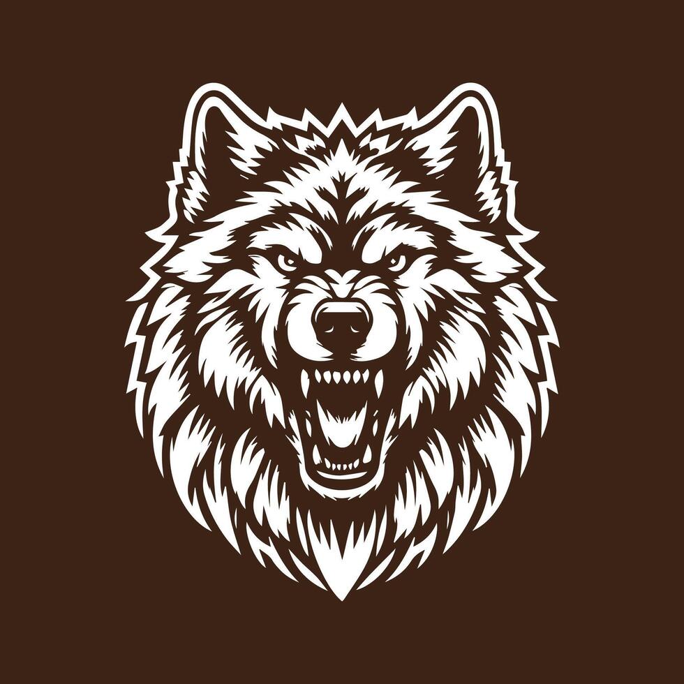 Wolf head isolated on brown background. Vector illustration for your design.