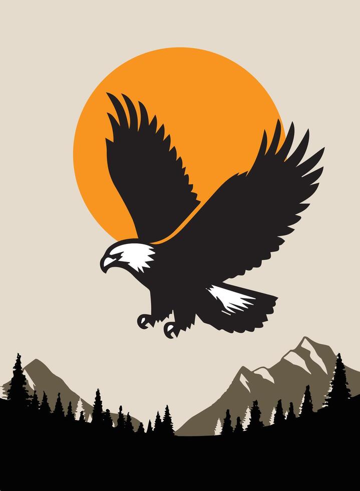 Eagle in the mountains. Vector illustration of an eagle in the mountains.