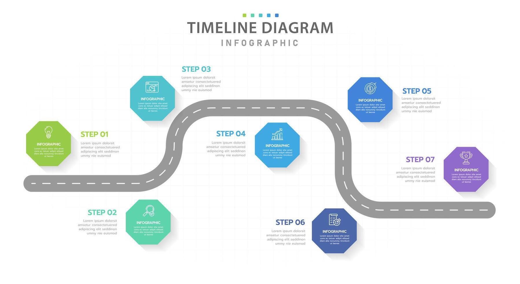 Infographic template for business. 6 Steps Modern Timeline diagram with road journey concept, presentation vector infographic.