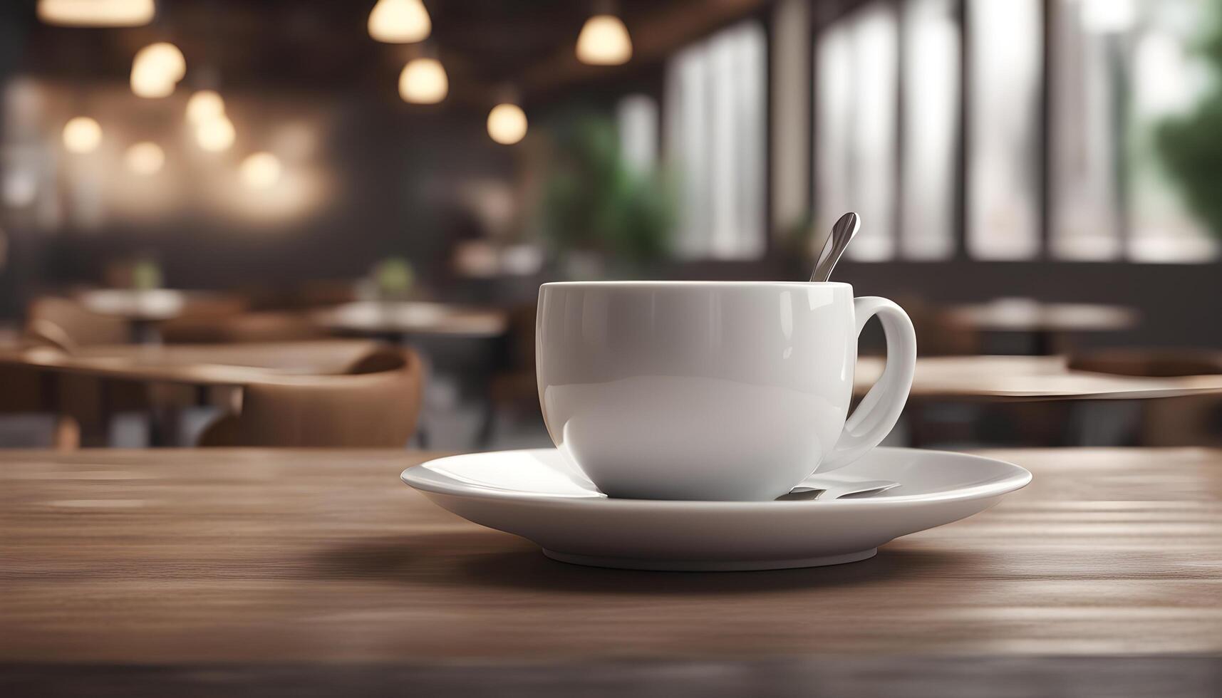 AI generated a coffee cup sits on a table in a restaurant photo