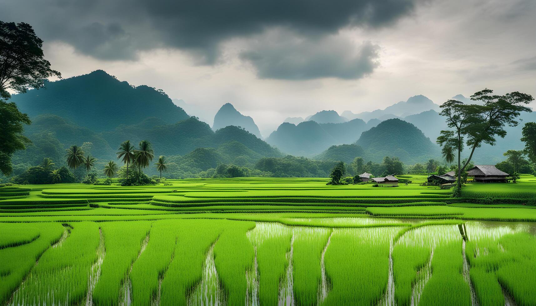 ai generado arroz gradas en Vietnam foto