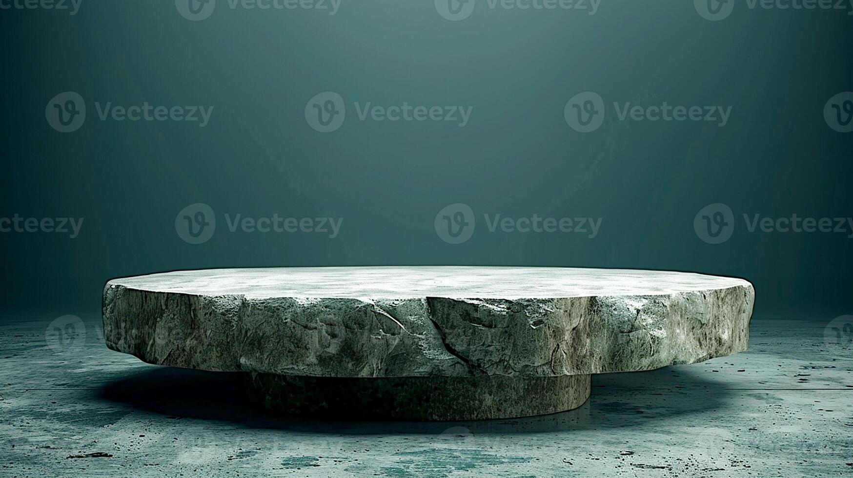 AI generated a large stone table sitting on top of a concrete floor photo