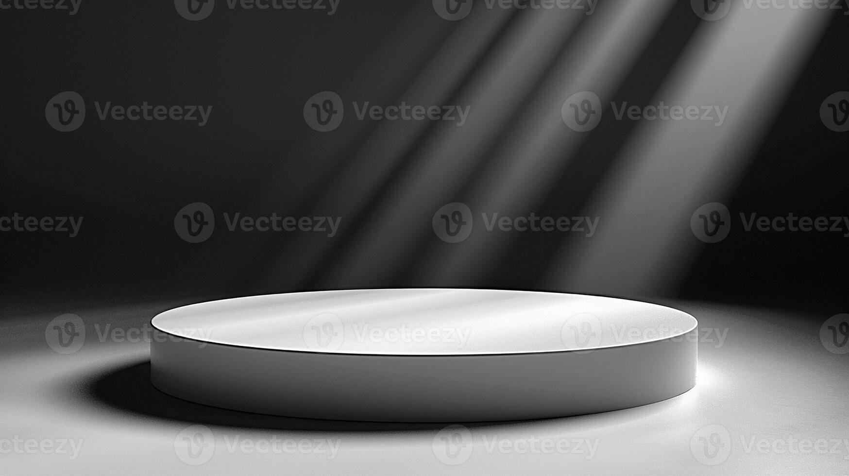 AI generated a white round podium with light shining from the side photo