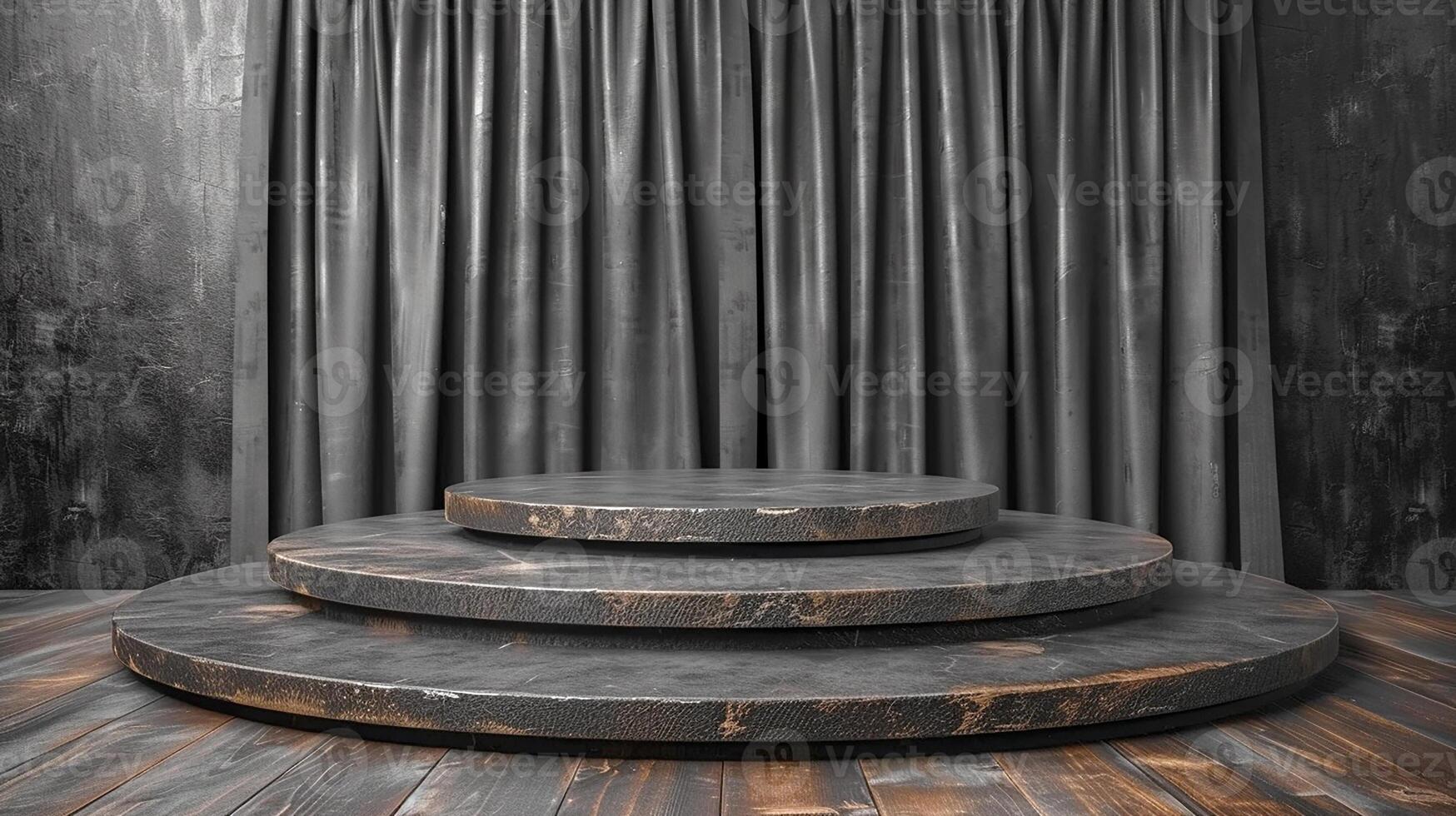 AI generated an empty stage with a wooden floor and a curtain photo