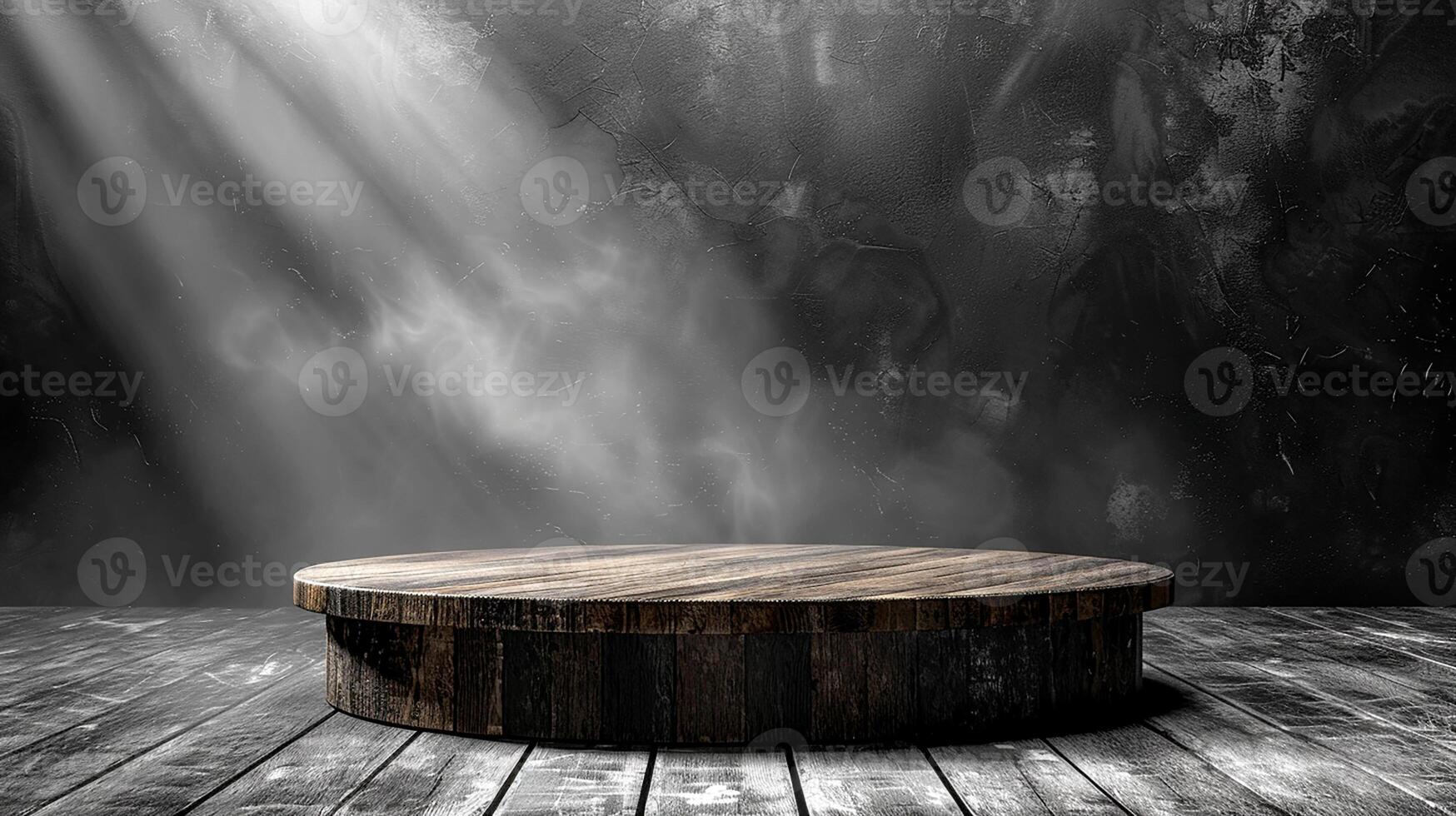 AI generated an empty wooden table in front of a dark wall photo