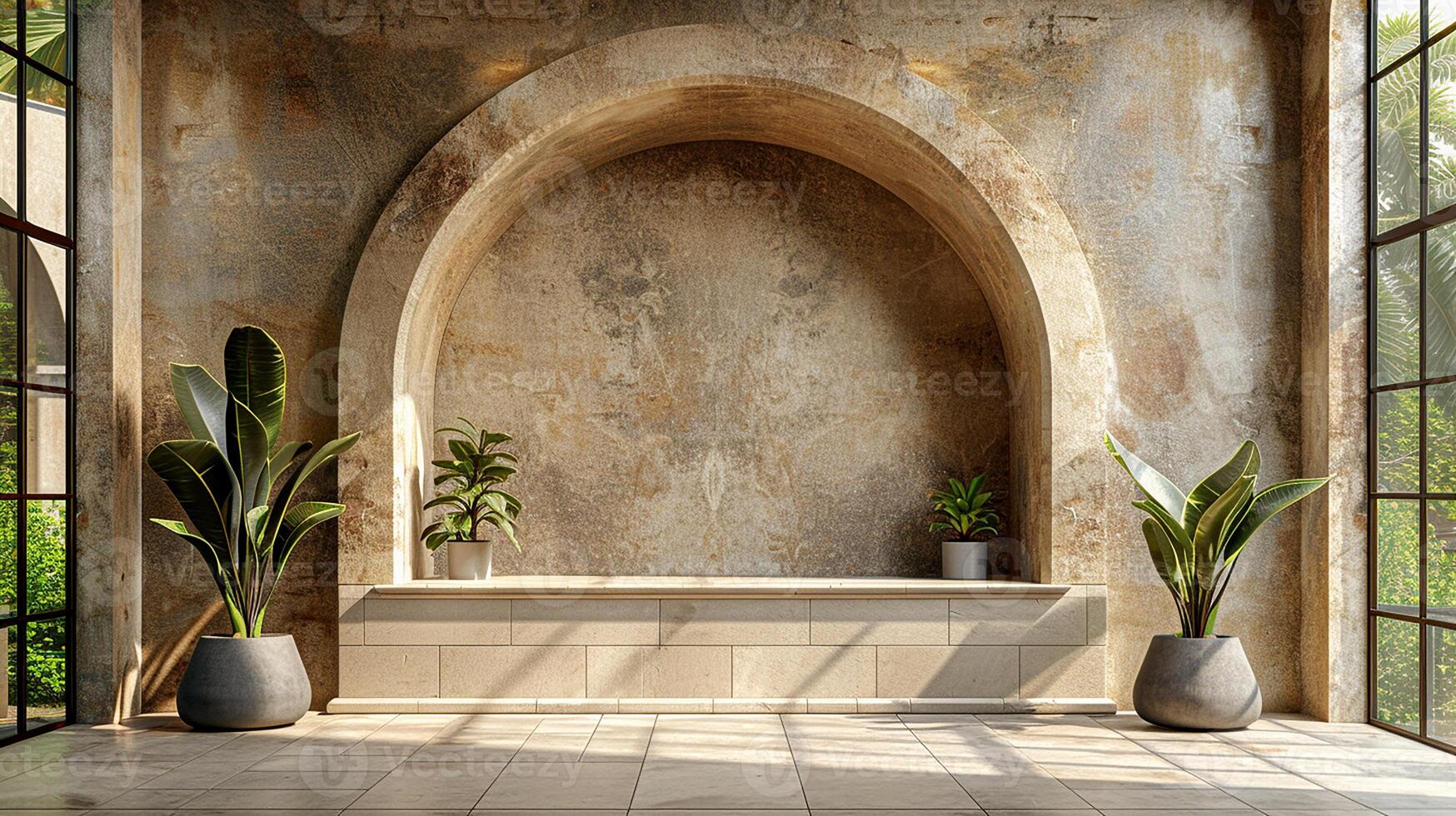 AI generated a large room with a large window and a large archway photo
