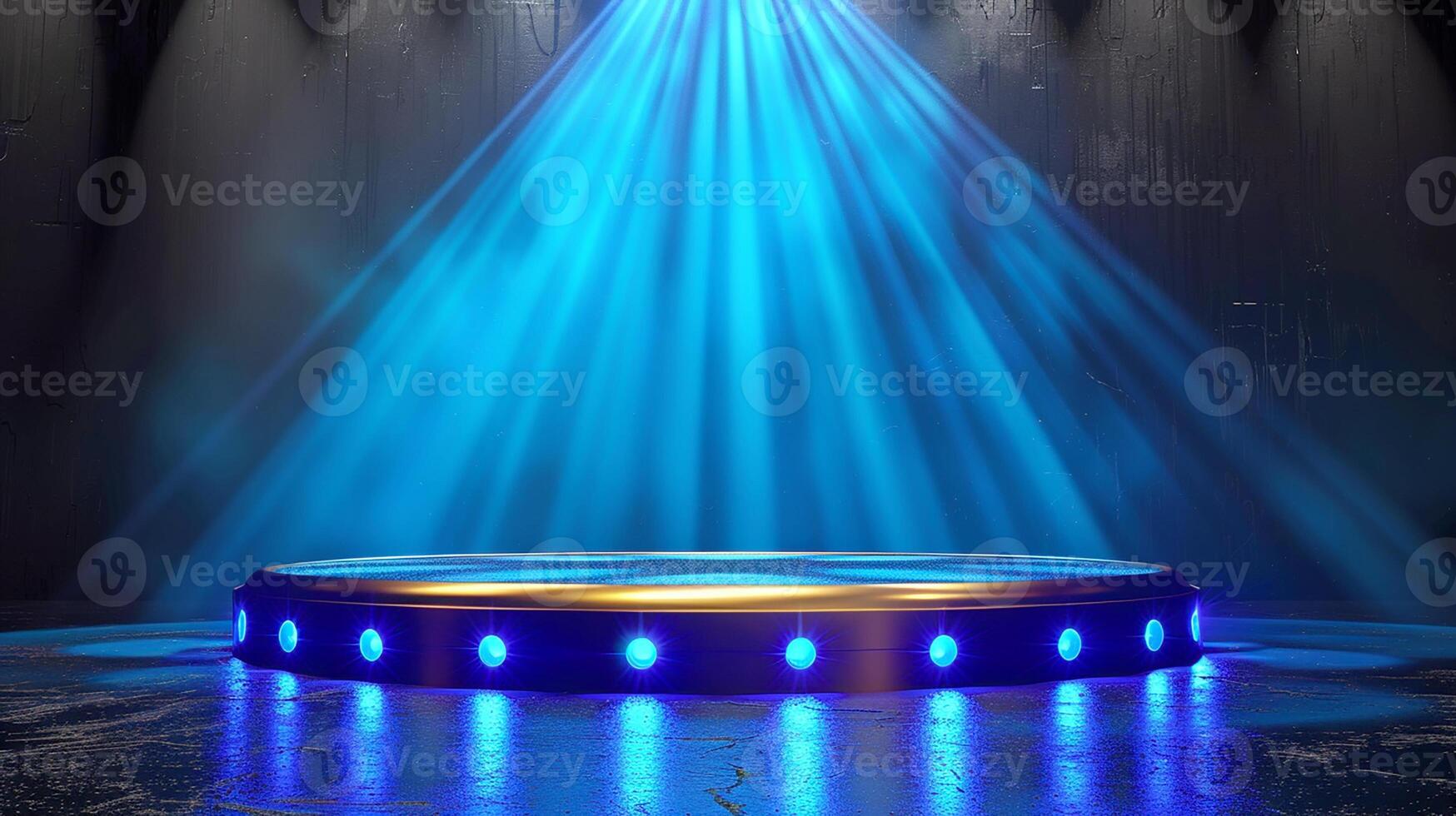 AI generated stage with blue lights and spotlight photo