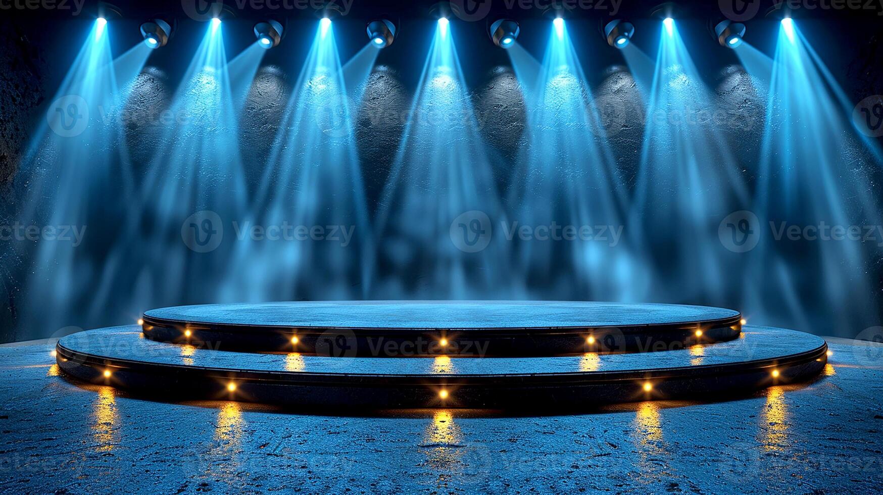 AI generated stage with lights and spotlight on stage photo