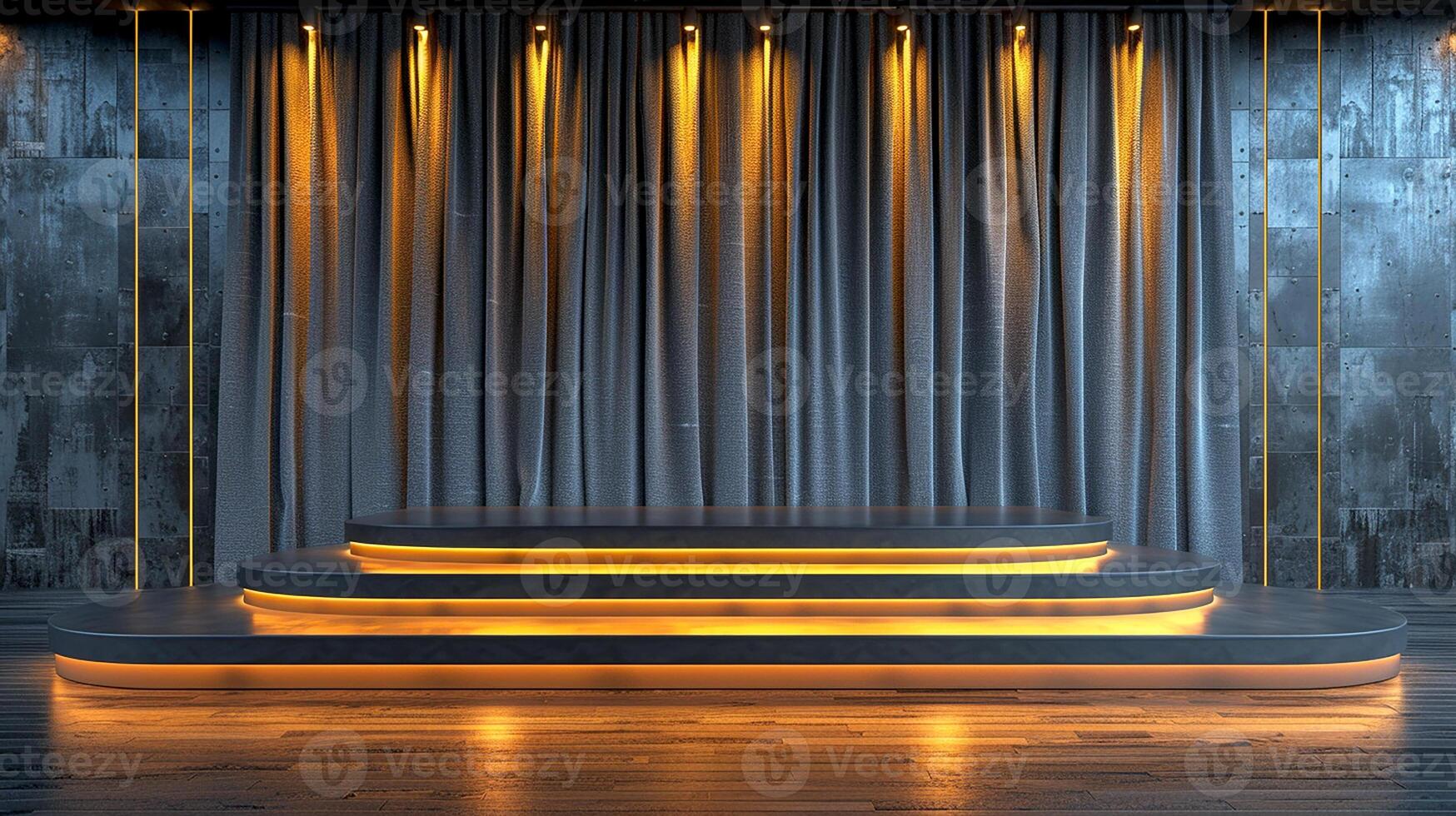 AI generated stage with a spotlight and curtains photo