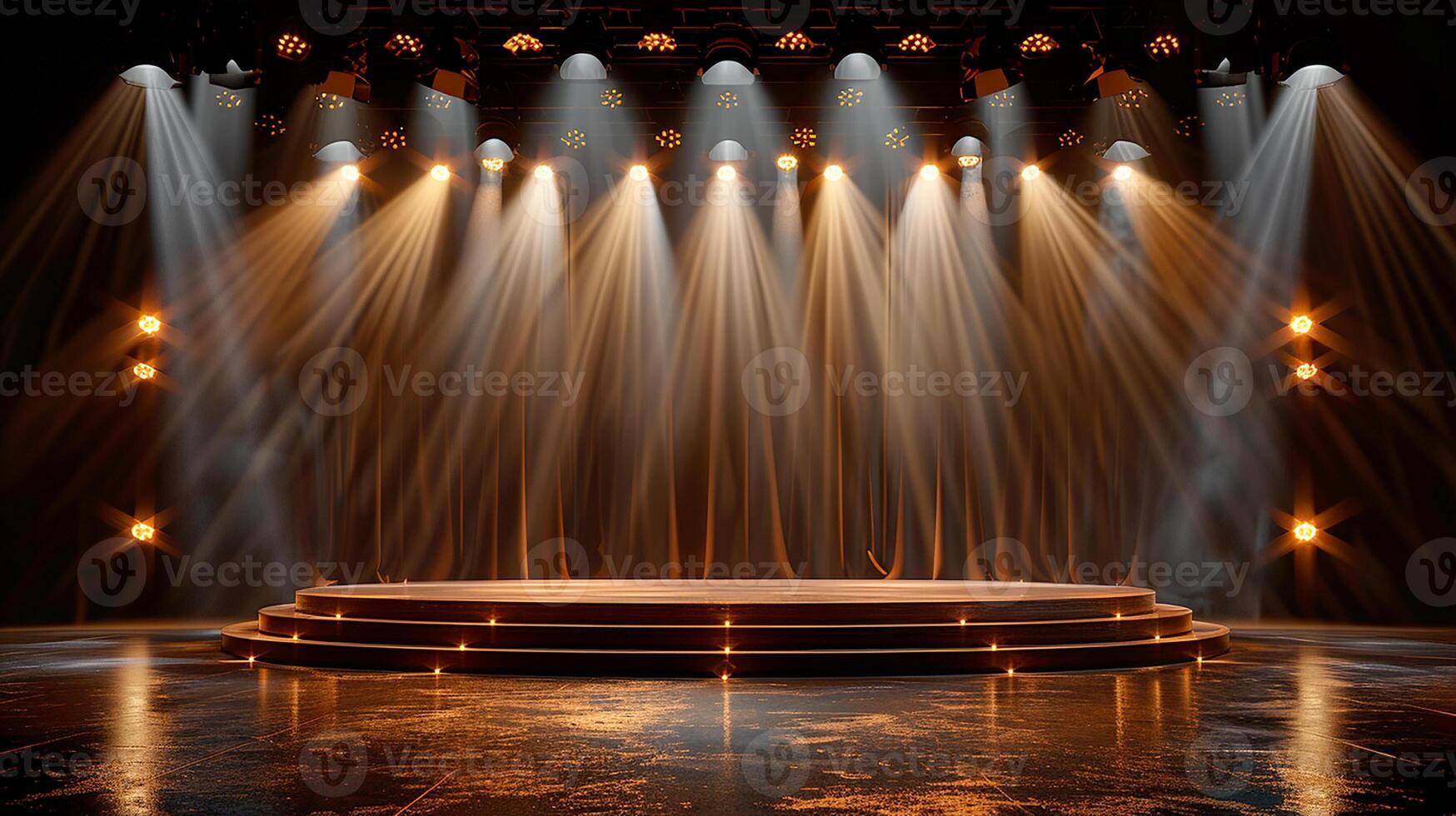 AI generated stage with spotlight and stage lights photo