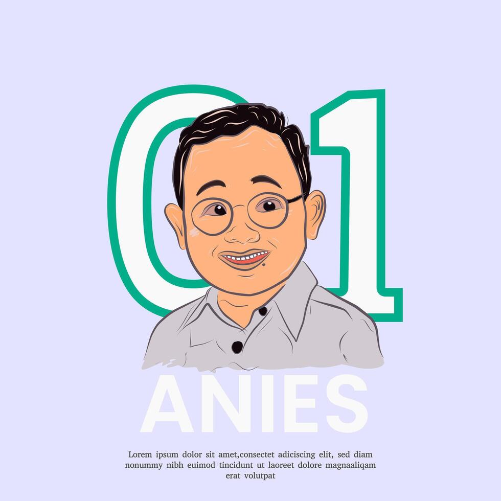 anies baswedan dibujos animados vector ilustración, un político desde Indonesia, un candidato para presidencial en 2024