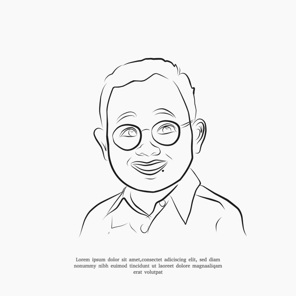 Anies Baswedan face outline vector illustration, a politician from Indonesia, a candidate for presidential in 2024
