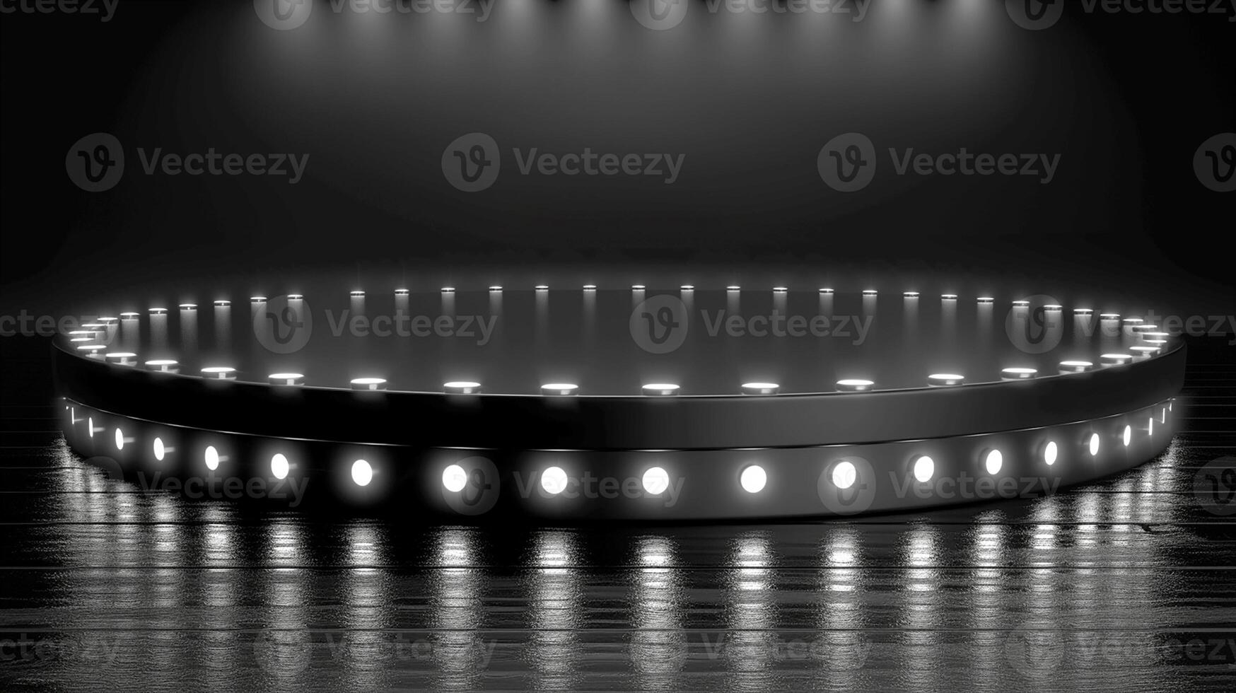 AI generated a black and white circular stage with lights photo