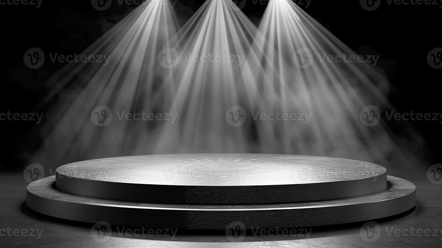 AI generated stage with spotlight on black background photo