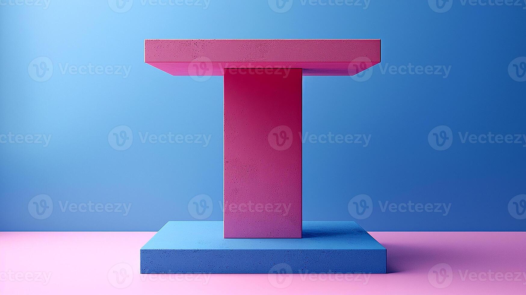 AI generated a pink and blue pedestal with a letter t on it photo