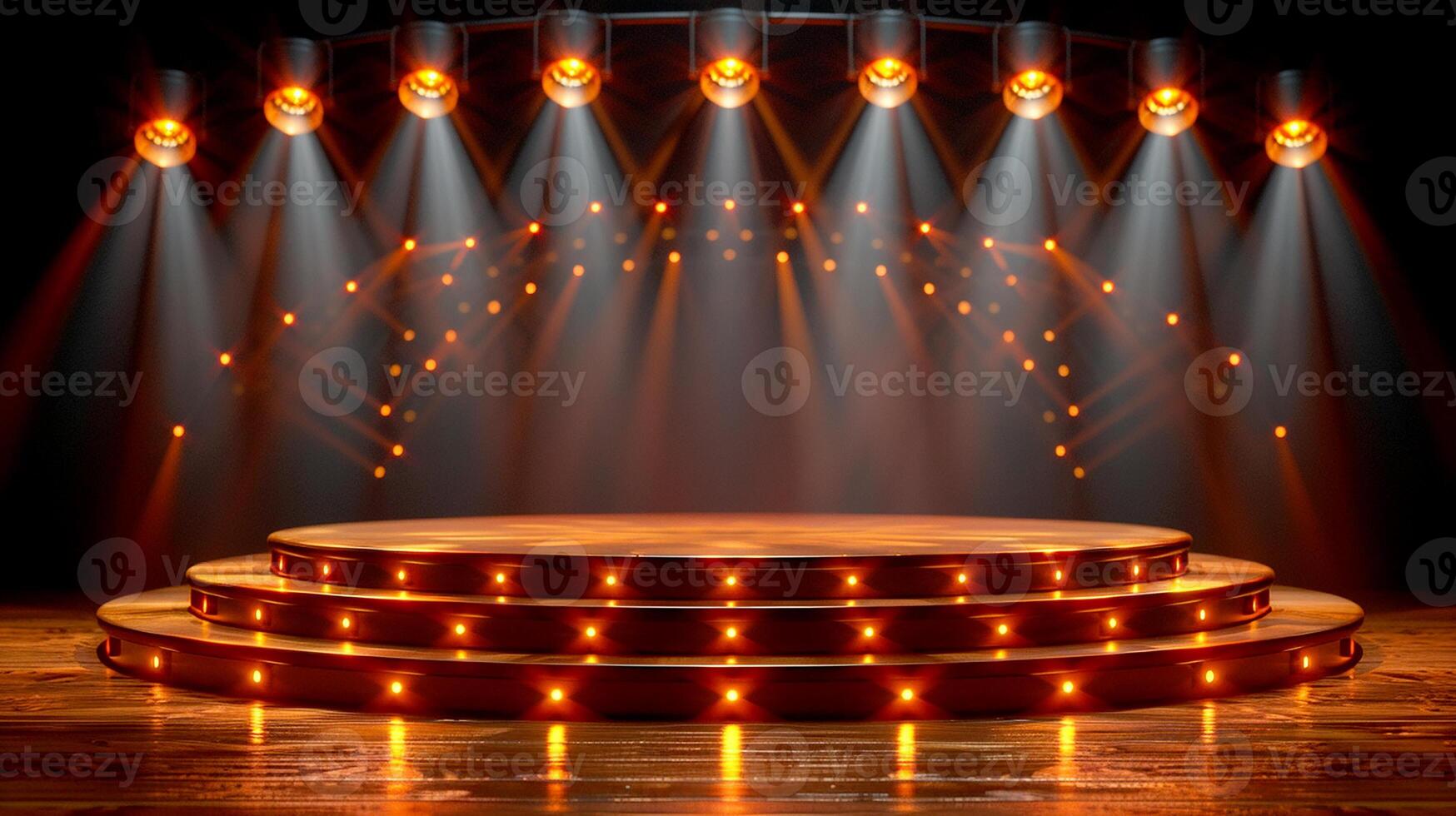AI generated stage with spotlight and stage lights photo