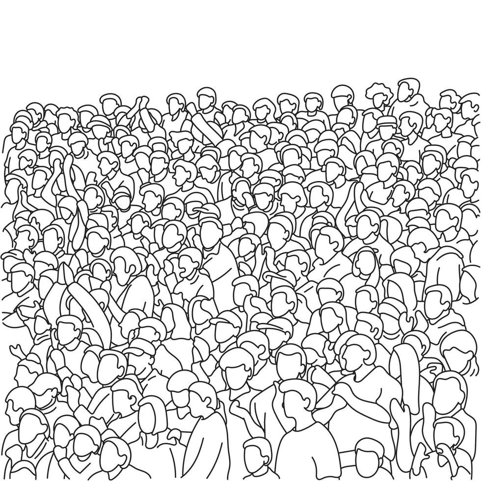 black line of people crowded on stadium illustration vector hand drawn isolated on white background