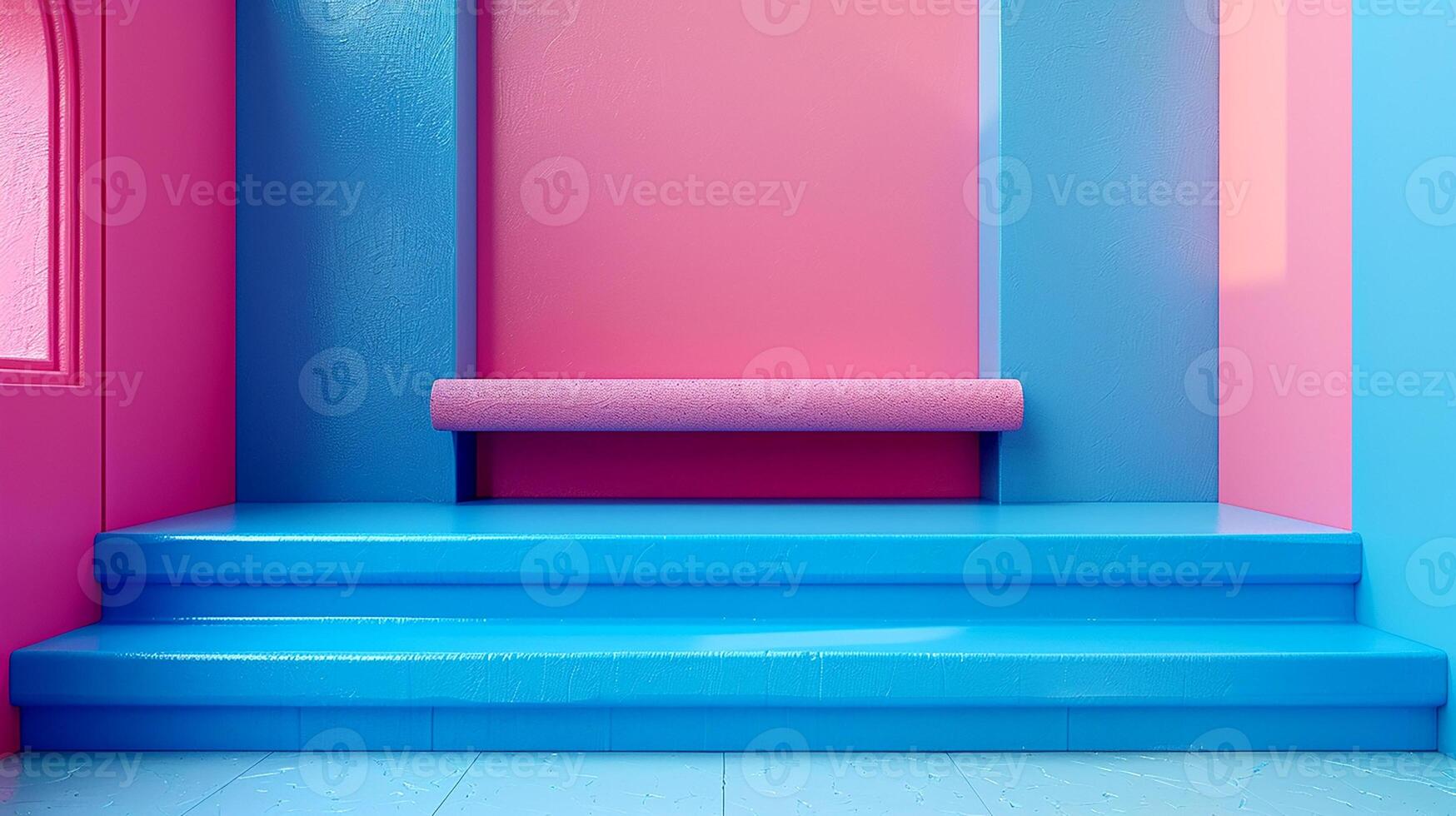 AI generated a pink and blue room with a pink and blue wall photo