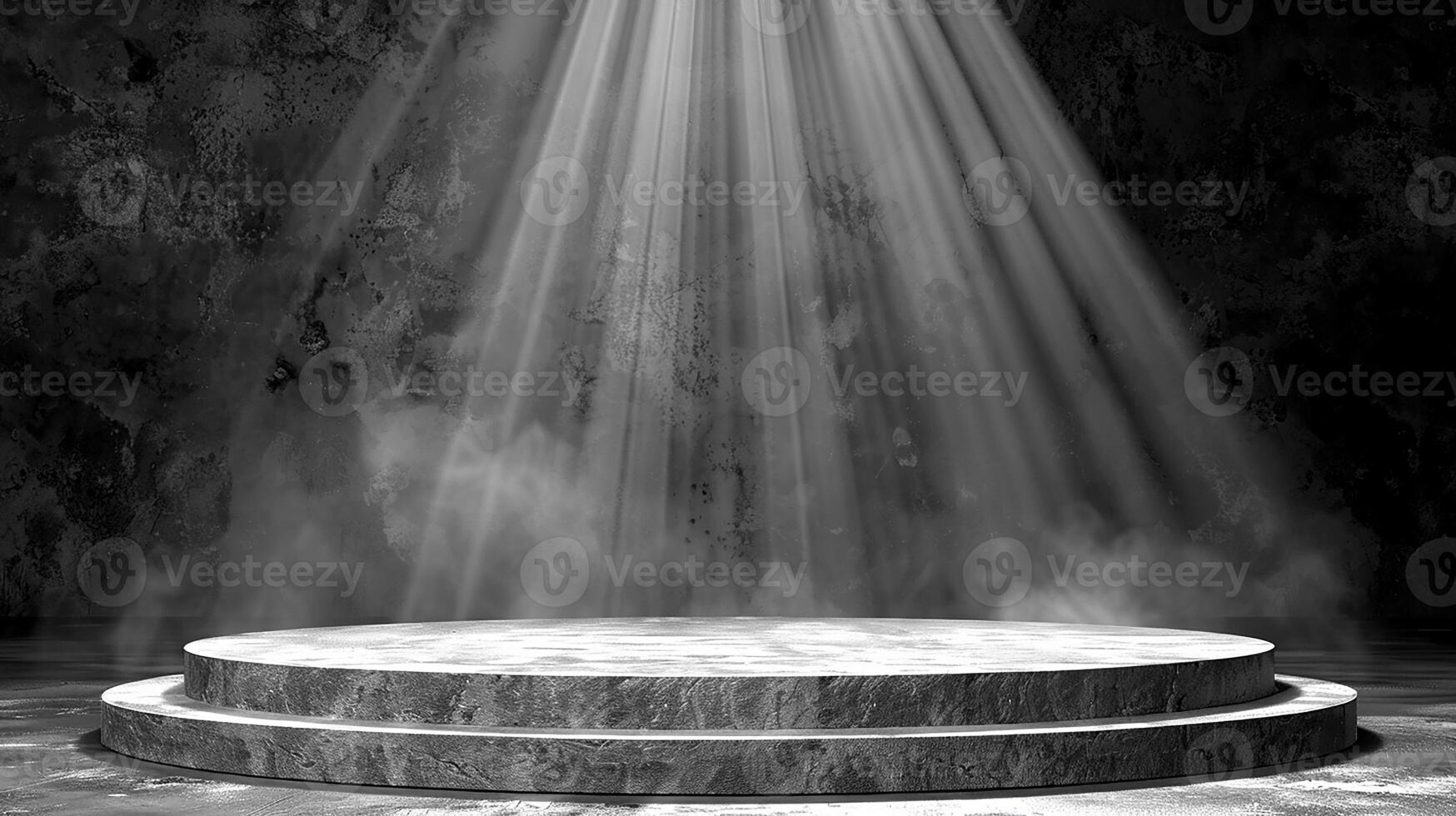 AI generated stage with light beams coming from the ceiling photo